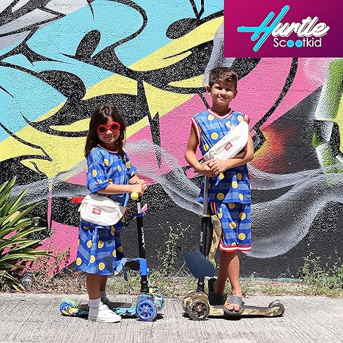 Miniatura 8 de Hurtle Patinete de 3 ruedas para niños, luces LED de ruedas, manubrio ajustable de inclinación para dirigir y asiento plegable, paseo sentado o de