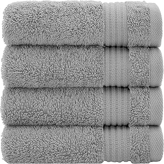 100% Cotton Turkish Washcloth Set for Bathroom, 4 Piece Soft Absorbent Small Hand Face Towels Wash Rags, Light Gray