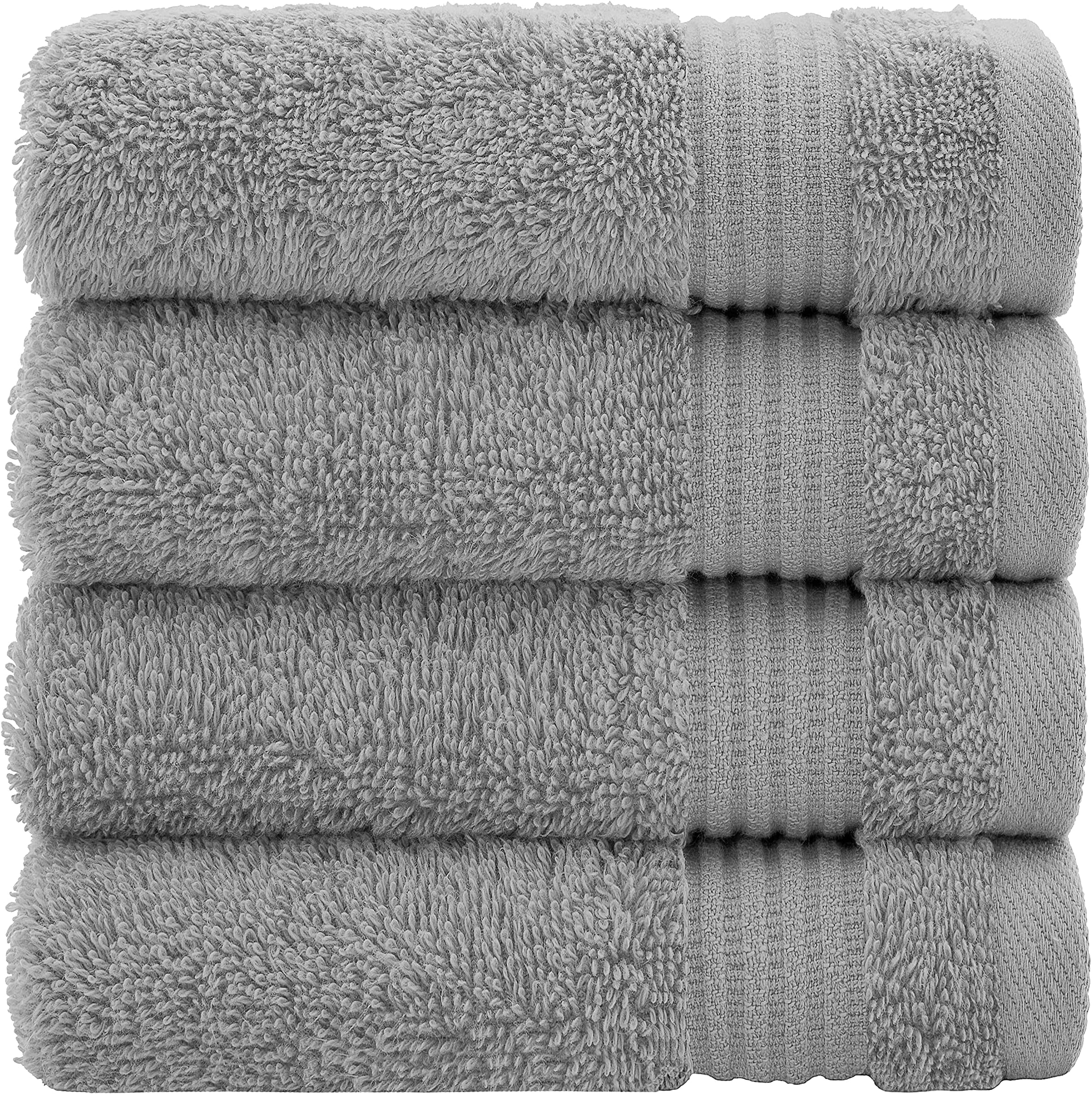 Cotton Paradise 100% Cotton Turkish Washcloth Set for Bathroom, 4 Piece Soft Absorbent Small Towels Wash Rags, Light Gray