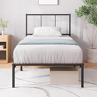 ZINUS Justin Single Bed Frame – Bed 190x90 cm – 35cm Height – Metal Bed Frame with Headboard – Platform bed frame with steel slat support – Modern Design - Easy Assembly – Black