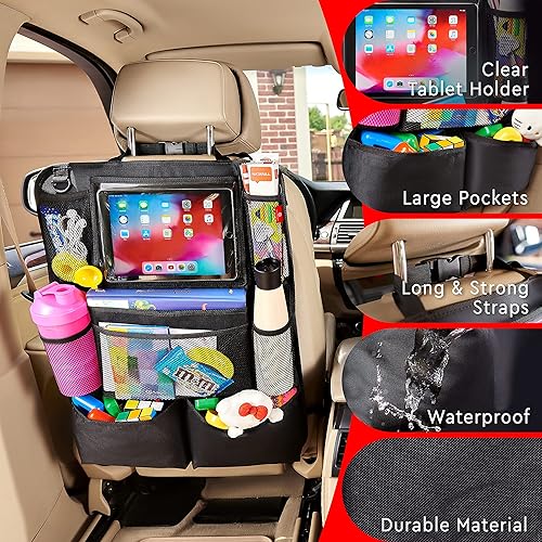 Miniatura 4 de Helteko Organizador de asiento trasero de automóvil, protector de asiento trasero con soporte para tableta de pantalla táctil, organizador de