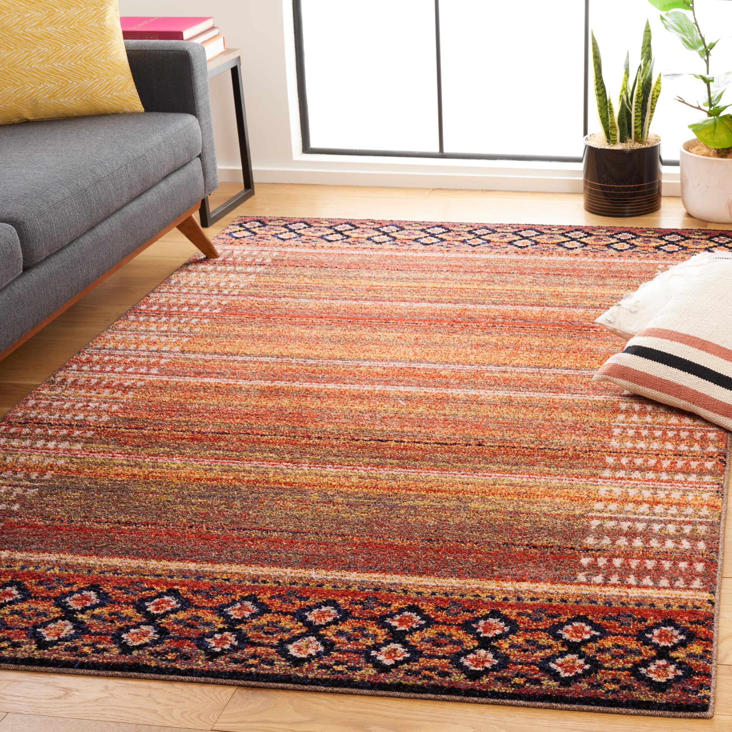 SAFAVIEH Adirondack Collection Area Rug - 8' x 10', Rust & Ivory Navy, Boho Design, Non-Shedding & Easy Care, Ideal for High Traffic Areas in Living Room, Bedroom, Dining (ADR293P-8)