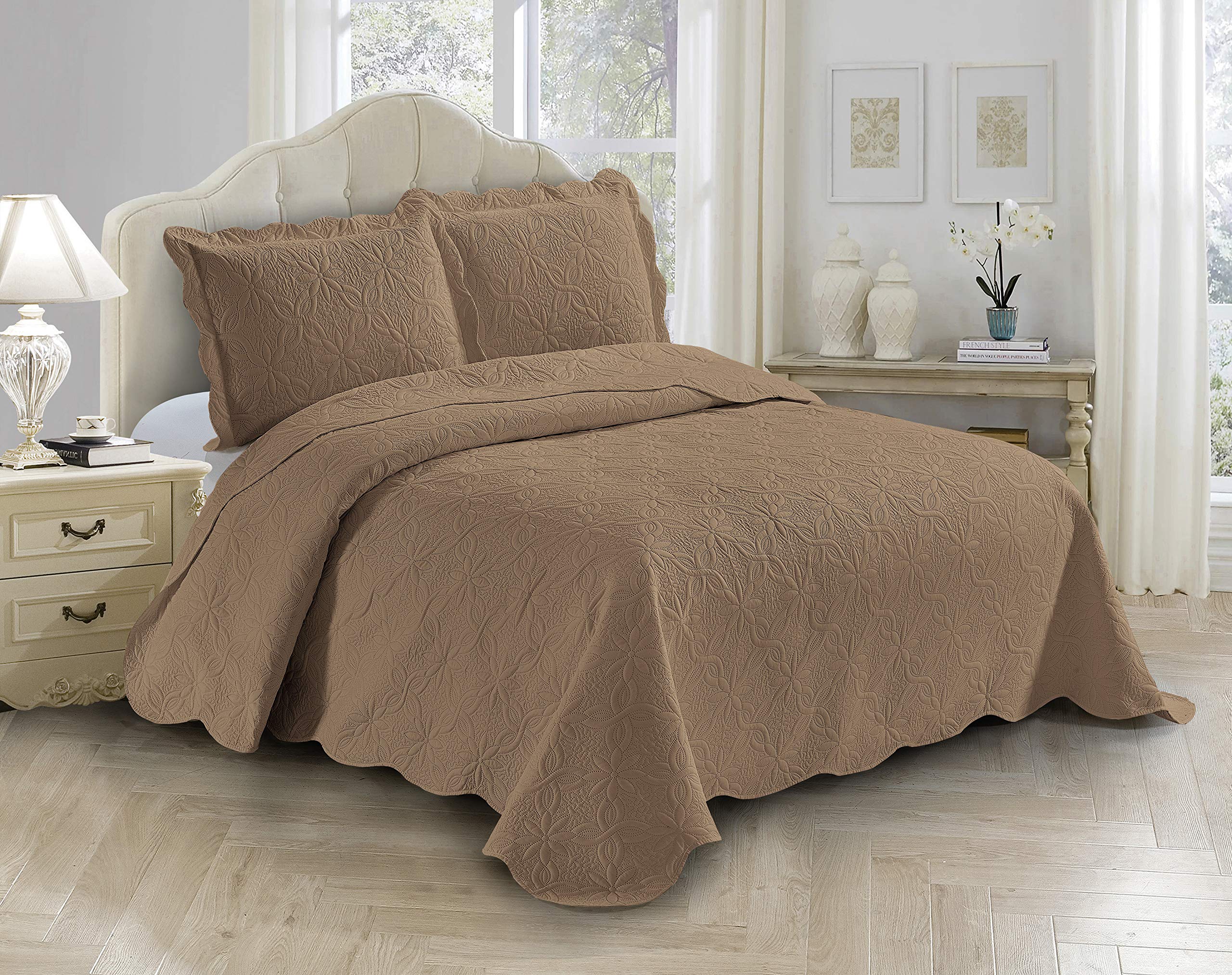 AZORE LINEN Solid Bedspread Quilt Coverlet Bedding Set Embossed with Seamless Geometric Diamond Weav