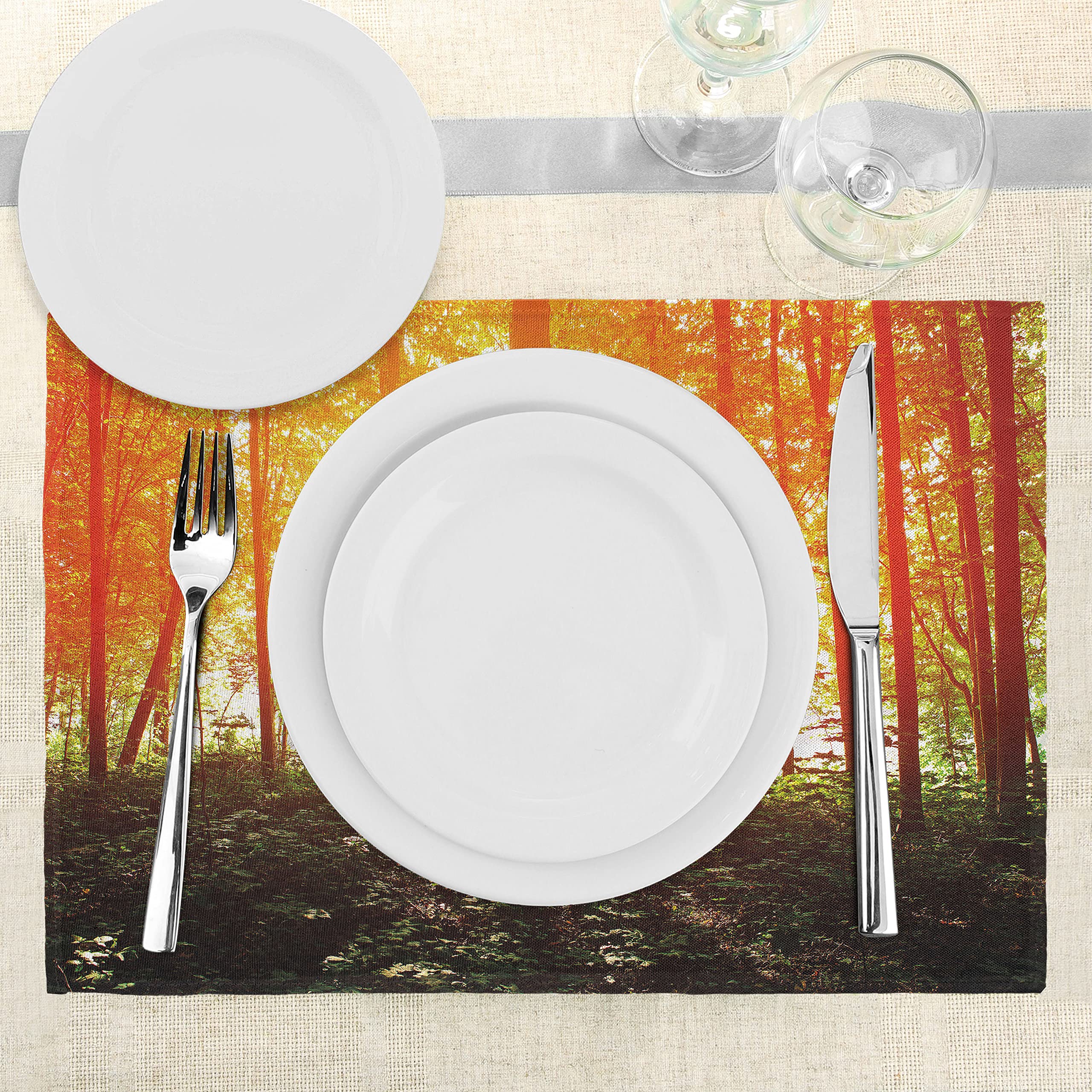 ABAKUHAUS Rustico Tovaglietta Americana Set di 4, Natura Foresta Alberi Art, Tovagliette in Tessuto Lavabile per Tavolo da Pranzo Cena, Marrone