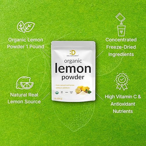 Miniatura 5 de Polvo de limón orgánico, 1 libra, fuente real liofilizada, rica en vitamina C esencial, apoyo inmunológico natural, sabor y aroma de jugo de limón