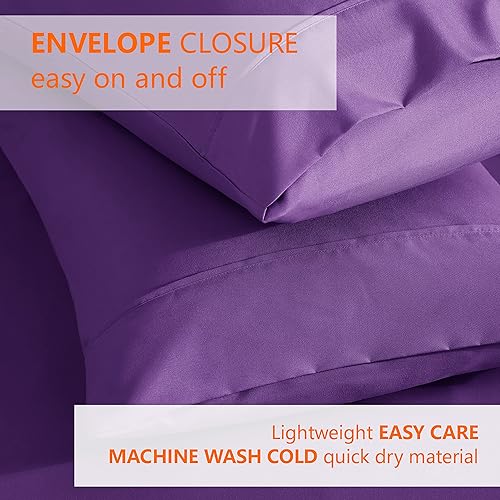 Miniatura 3 de American Home Collection Juego de 2 fundas de almohada de microfibra de doble cepillado, suaves y de fácil cuidado (morado, estándarQueen de 20 x 30