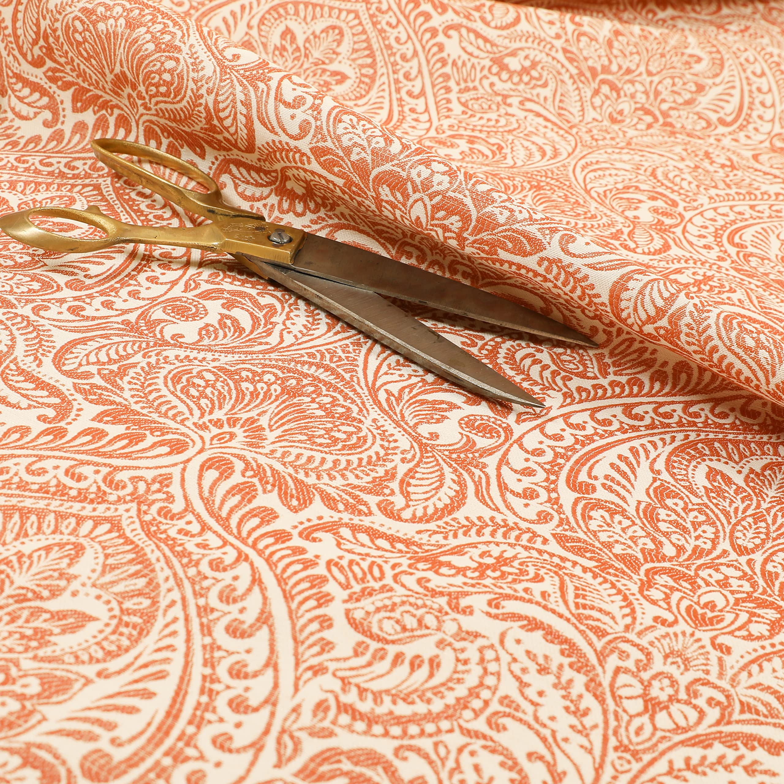 Redbrick Mill Fabrics Flame Retardant Lightweight Chenille Damask Floral Pattern Furnishing Upholstery Curtain Fabric by The Metre, Orange (Per Metre) โ image 1