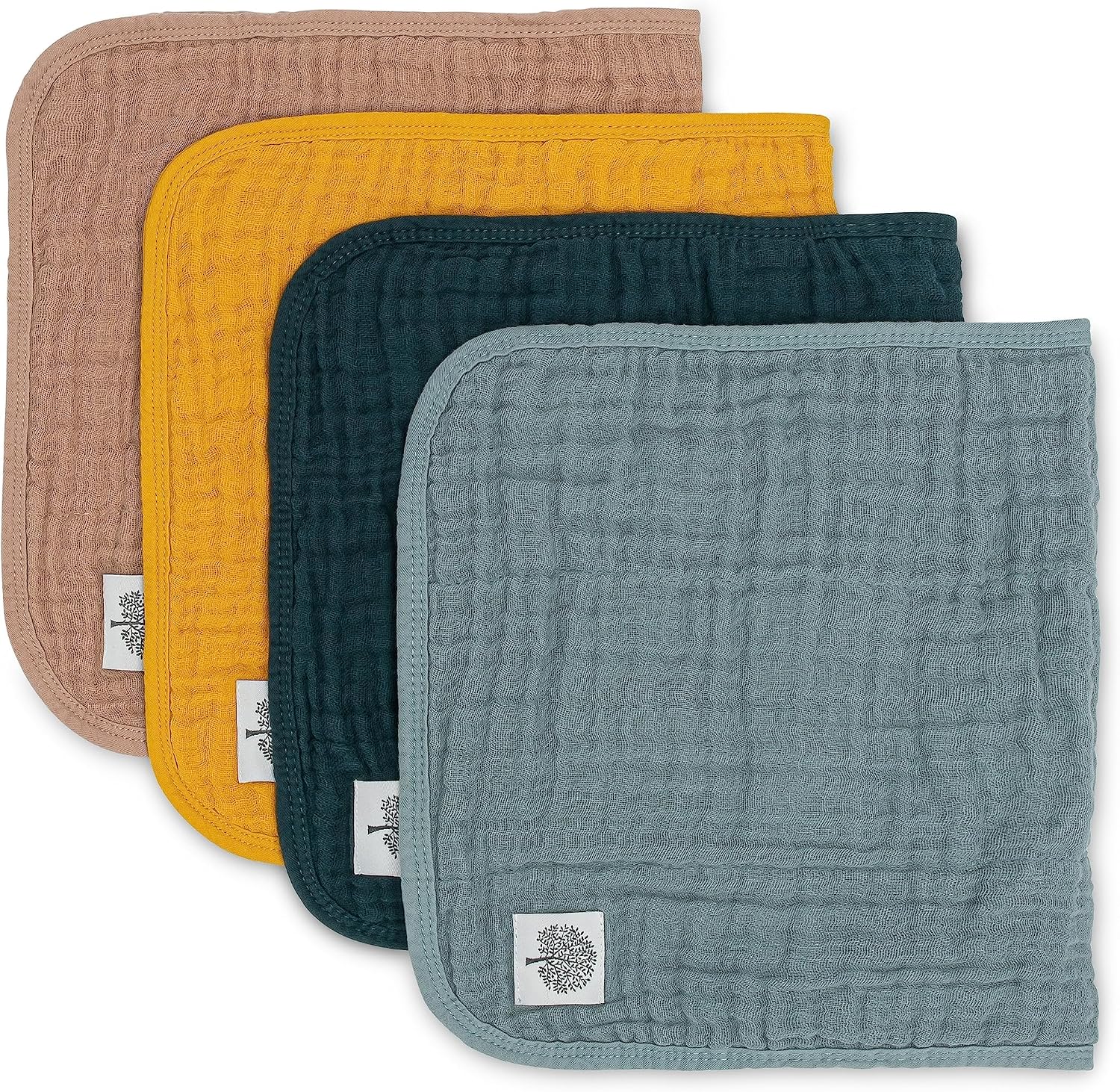 Parker Baby Co. Large 100% Cotton Muslin Burp Cloths, 4-Pack - Dune