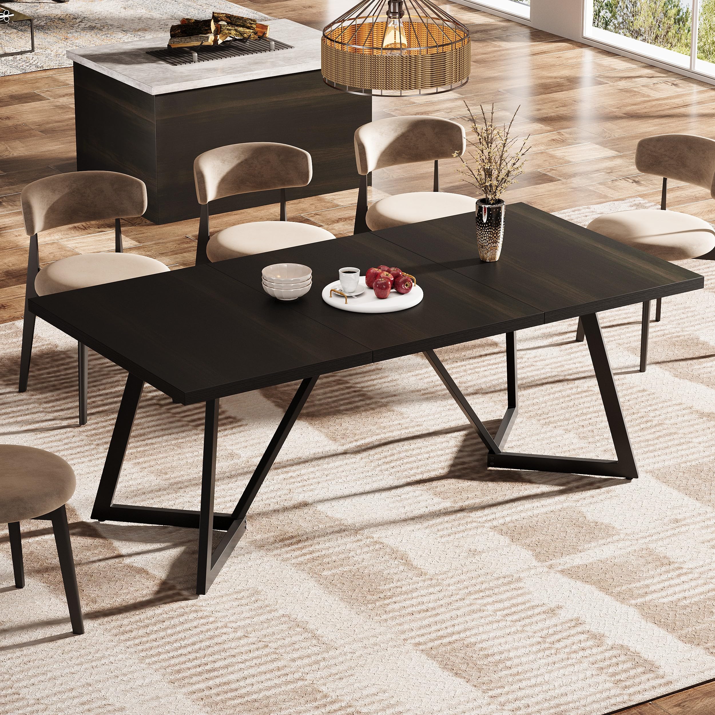 Tribesigns Tavolo da Pranzo Moderno Nero con Struttura in Metallo, Grande 180 cm per 4-6, Design Rettangolare per Cucina, Sala da Pranzo e Famiglia