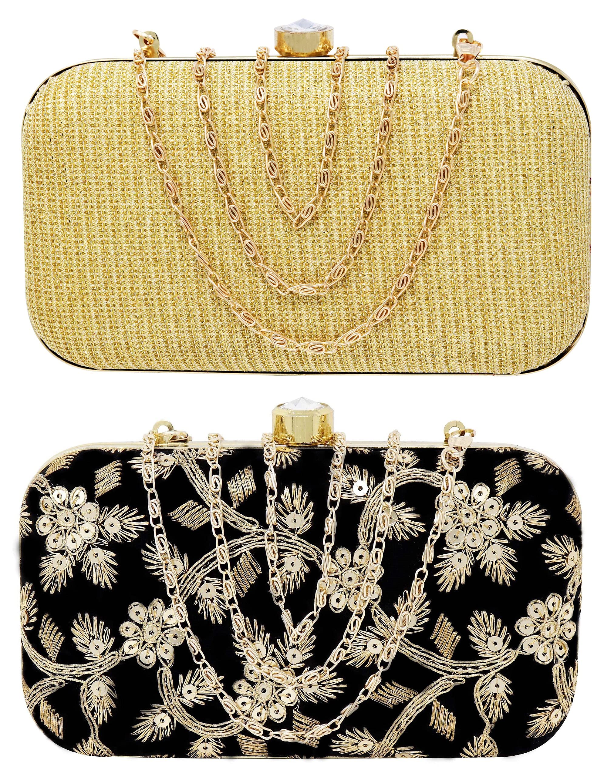 AILTINO Women and Girls Box Clutch Combo Set Bag (Pack of 2 Black & Golden) (B093XCGJJB) Amazon Price History, Amazon Price Tracker