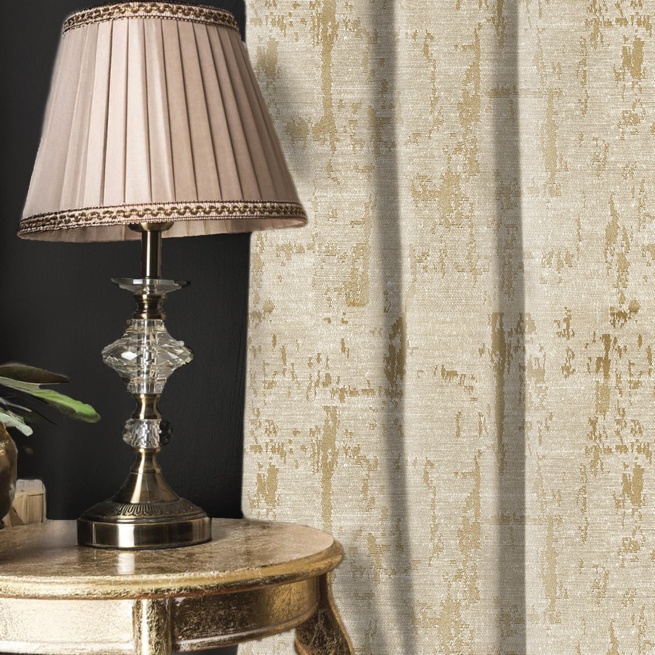 Urban Space Premium Blackout Jacquard Curtains for Door 7 Feet Long, 80-85% Thermal Insulated Curtains for Living Room, Pack of 2 Blackout Curtains with Eyelets, Tieback Included (7 feet,Dusk Beige)