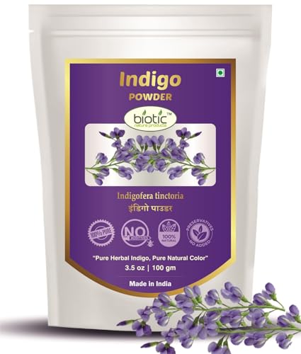 Biotic Natural and Herbal Indigo Powder for Hair Colour – Natural Organic Hair Dye for Black Brown Color for Men Women (Indigo Powder, 100gm)