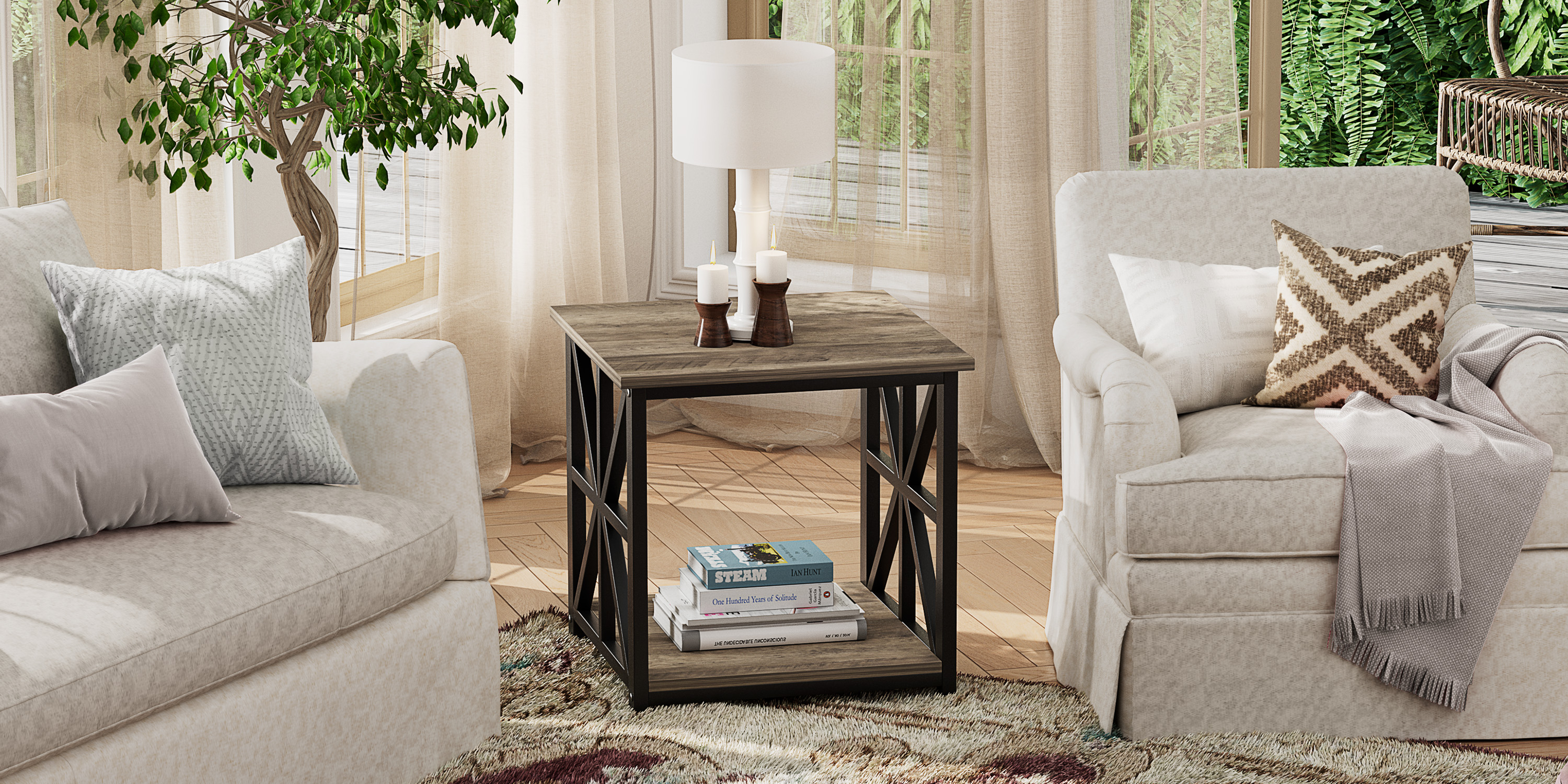 Amazon.com: GreenForest End Table with 2-Tier Storage Shelf, 24