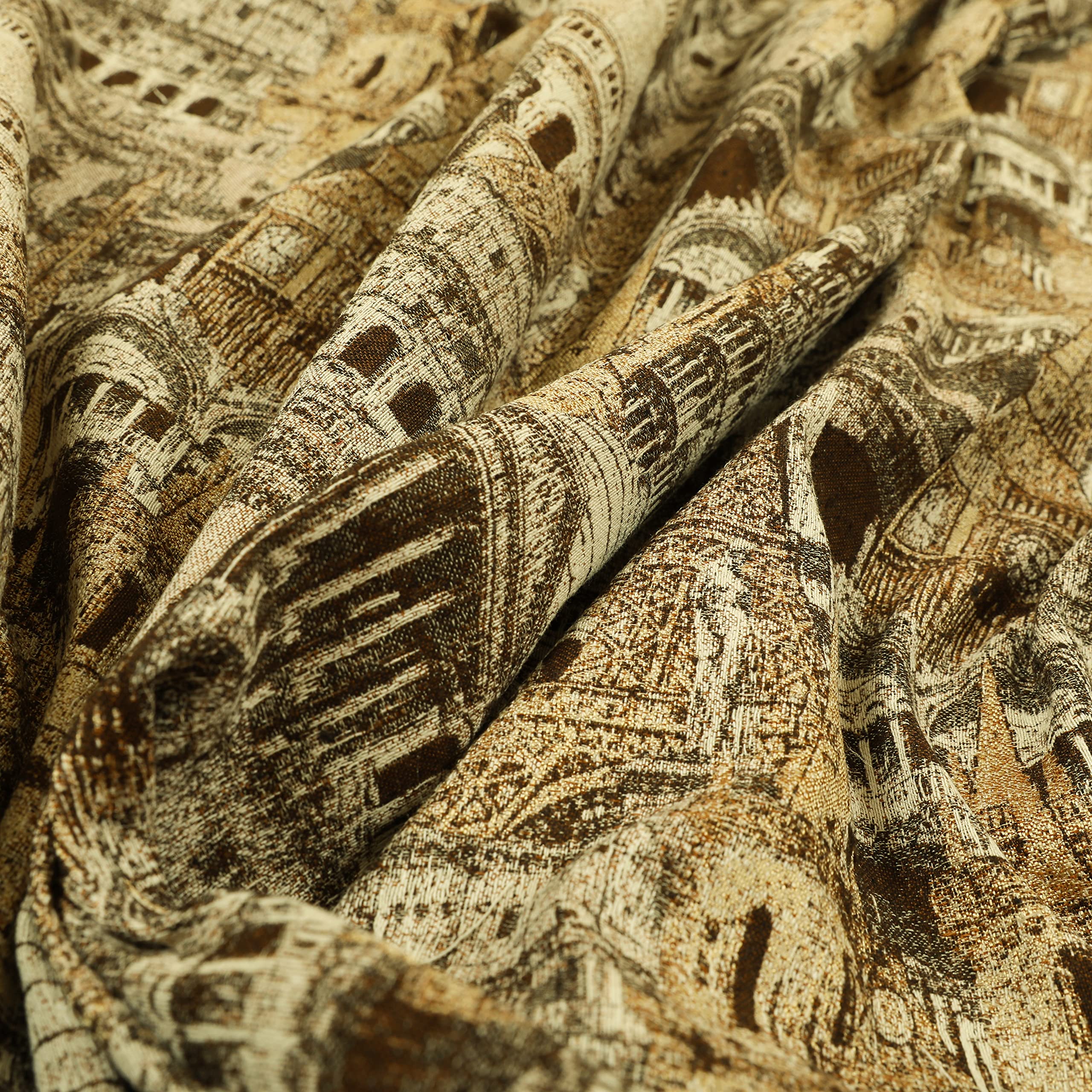 Redbrick Mill Fabrics Flame Retardant Famous World City Tourist Landmarks Pattern Brown Chenille Upholstery Fabric (Per Metre) โ image 1