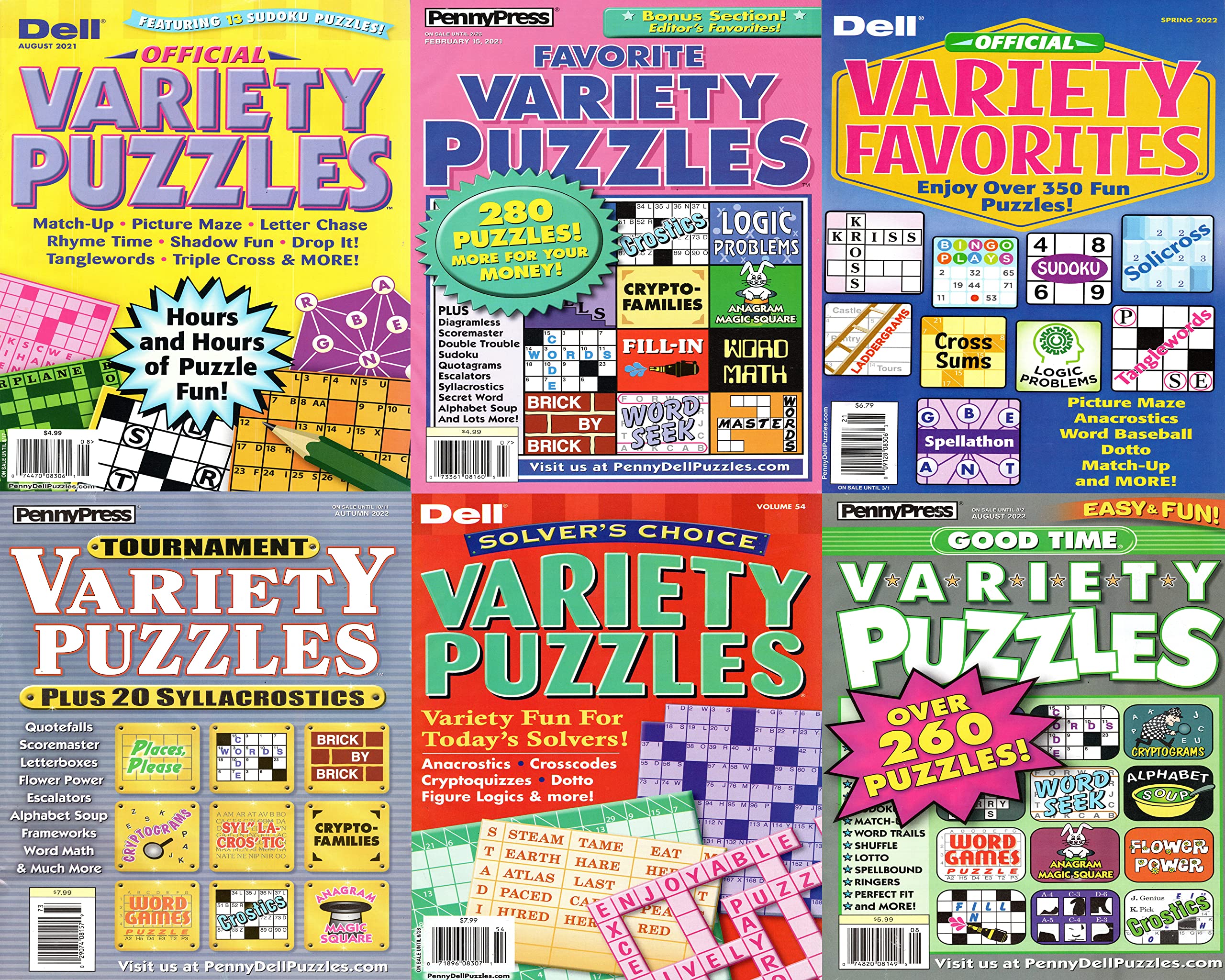 Lot of 4 Variety Puzzle Books Including 2 Penny Press and 2 Dell Pulled at Random 2021/2022 (Plus