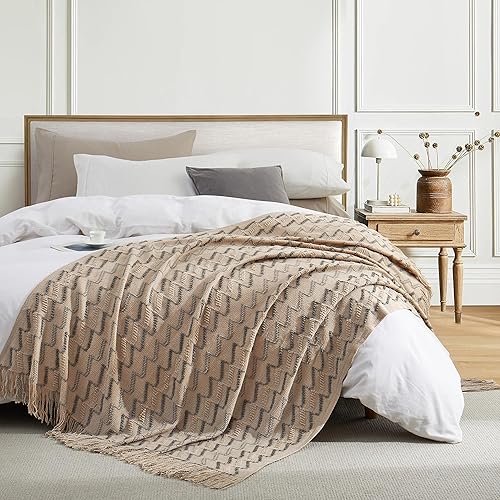 Miniatura 4 de Counfeisly Manta de punto esponjoso con flecos, color caqui, ligera, suave y acogedora para cama, sofá, silla, manta de 50 x 60 pulgadas
