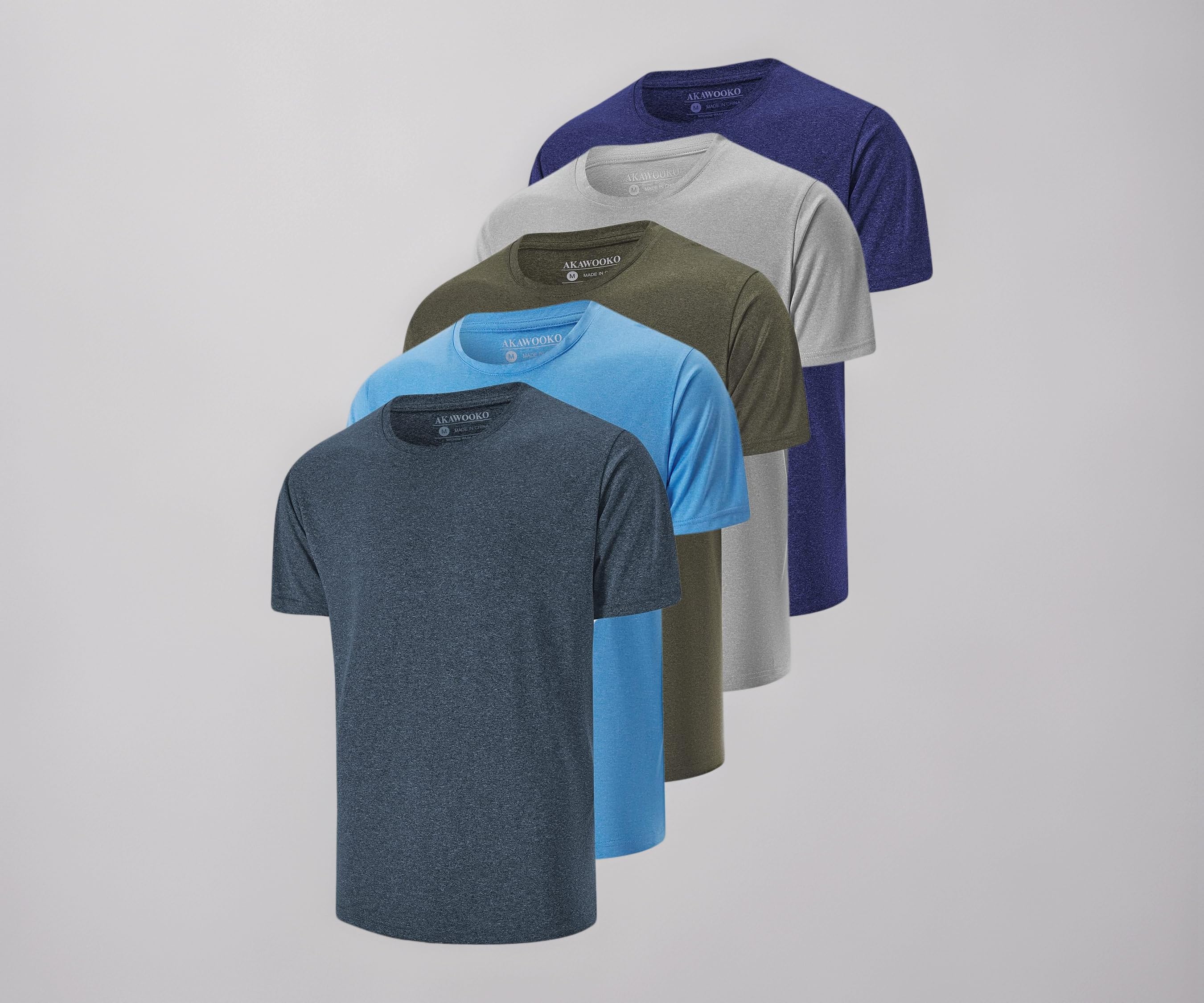 5 Pack Men’s Active Dry Fit Short Sleeve T Shirts Athletic Running Gym Workout Training Shirts for Men, Set 2, X-Large