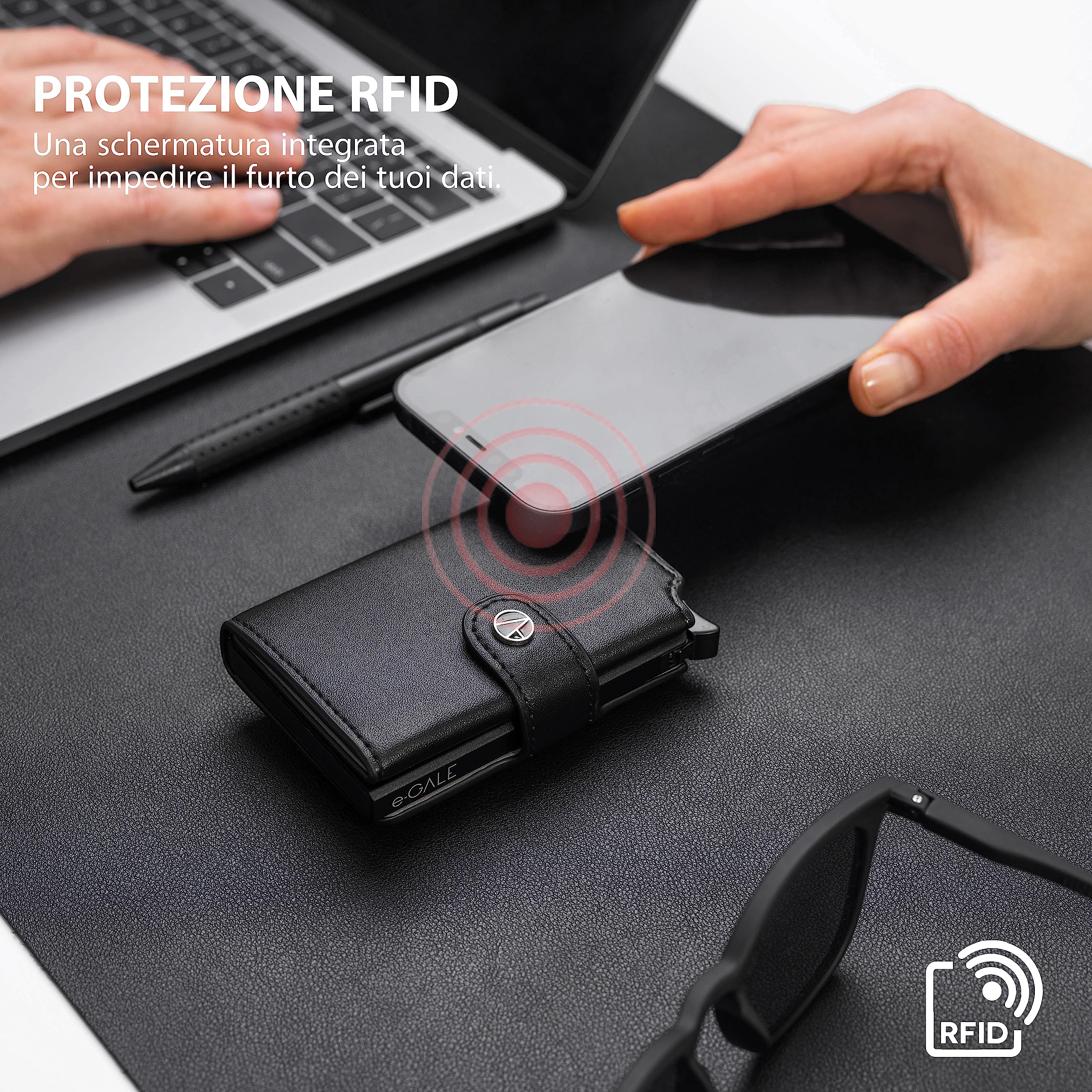 e-GALE Porta carte di credito uomo - Portafoglio Uomo Slim RFID - portacarte uomo pop up - Scomparti per tessere, banconote e monete - Elegante e Compatto - Con confezione regalo