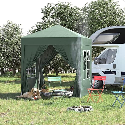 Miniatura 2 de Outsunny Carpa desplegable para jardín, carpa para fiesta, carpa para boda, toldo con funda de transporte gratuita, color verde + 2 paredes
