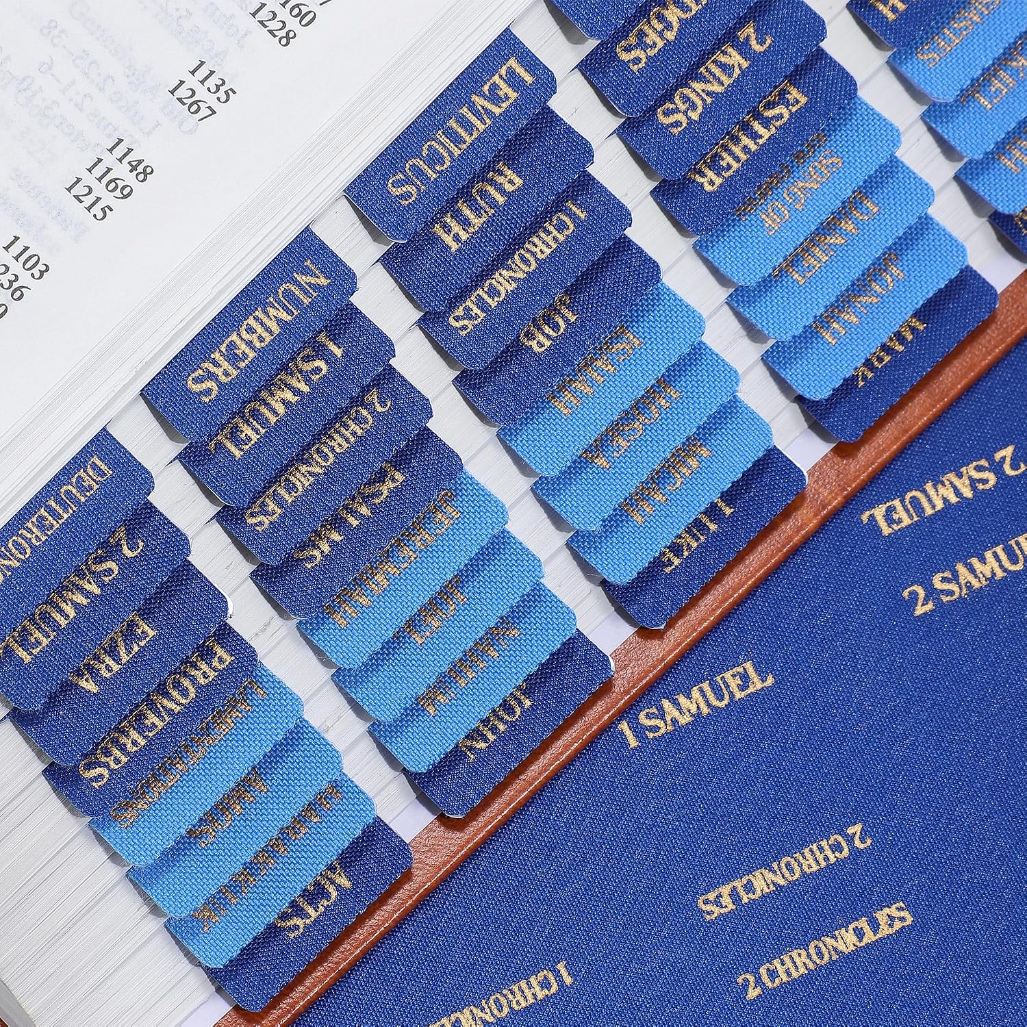 Fabric Bible Tabs, 80 Pcs Blue Cloth Gold Foil Index Tabs with Ruler - 66 Books Chapters & 14 Blank DIY Index Stickers, Bible Journaling Study Supplies, Premium Christian Gift Set for Men and Women