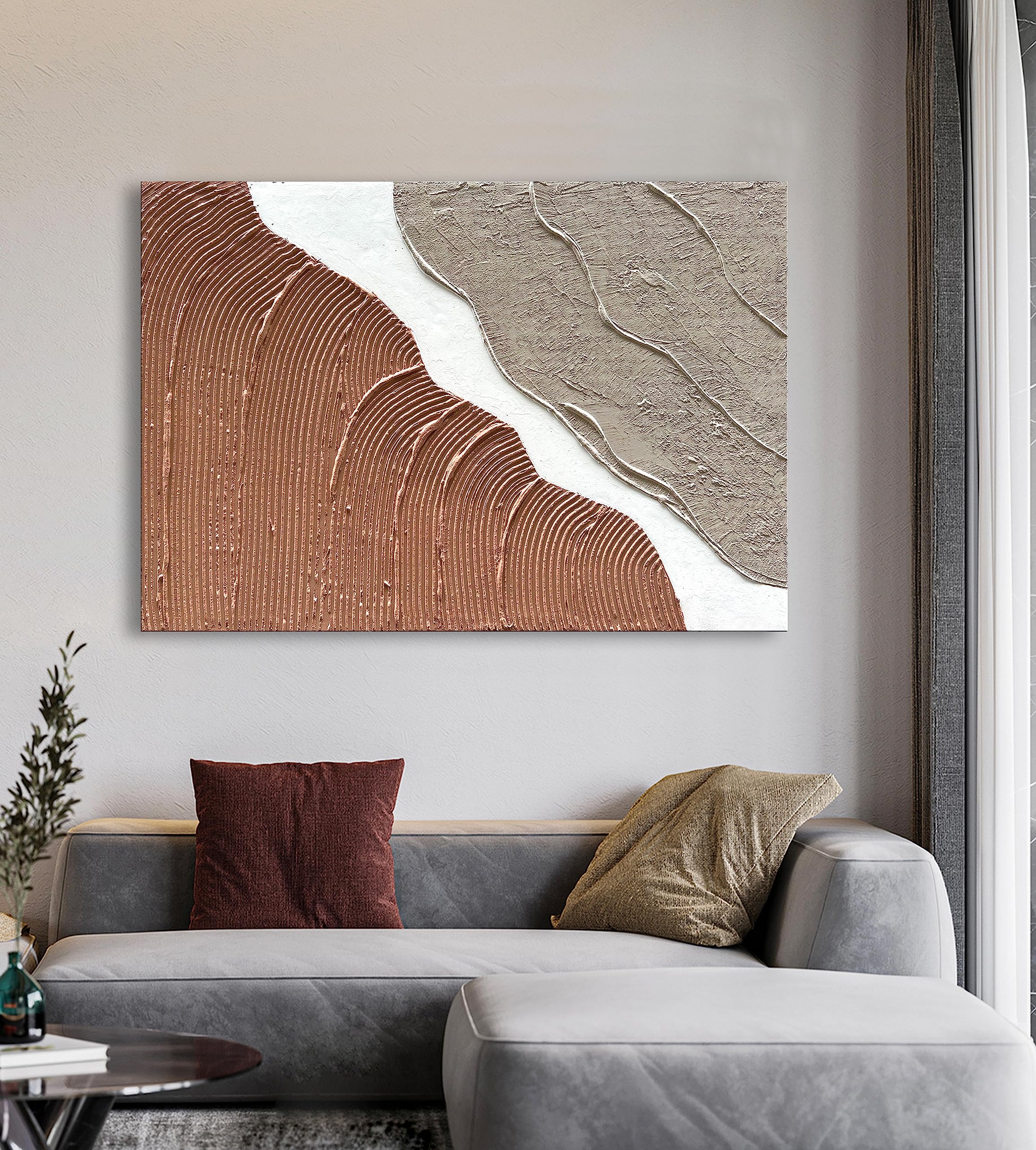 Art 28x40 Inchs Hand Painted Modern Beach Wave Landscape Abstract Oil ... - Heavy Texture Canvas Art