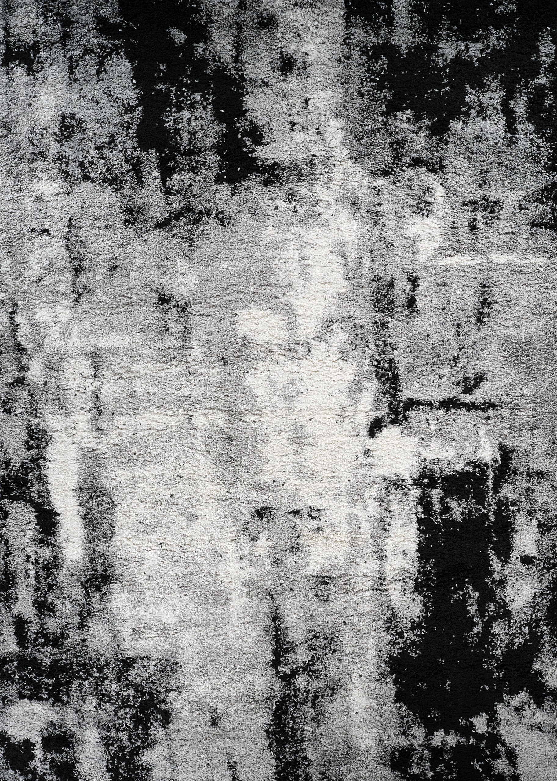 Noori Rug - Premium & Luxury Imported - Lux Clark Machine Made High Pile Abstract - Rectangle - Grey - Black - 6'6" x 9'6", Bedroom, Dining Room