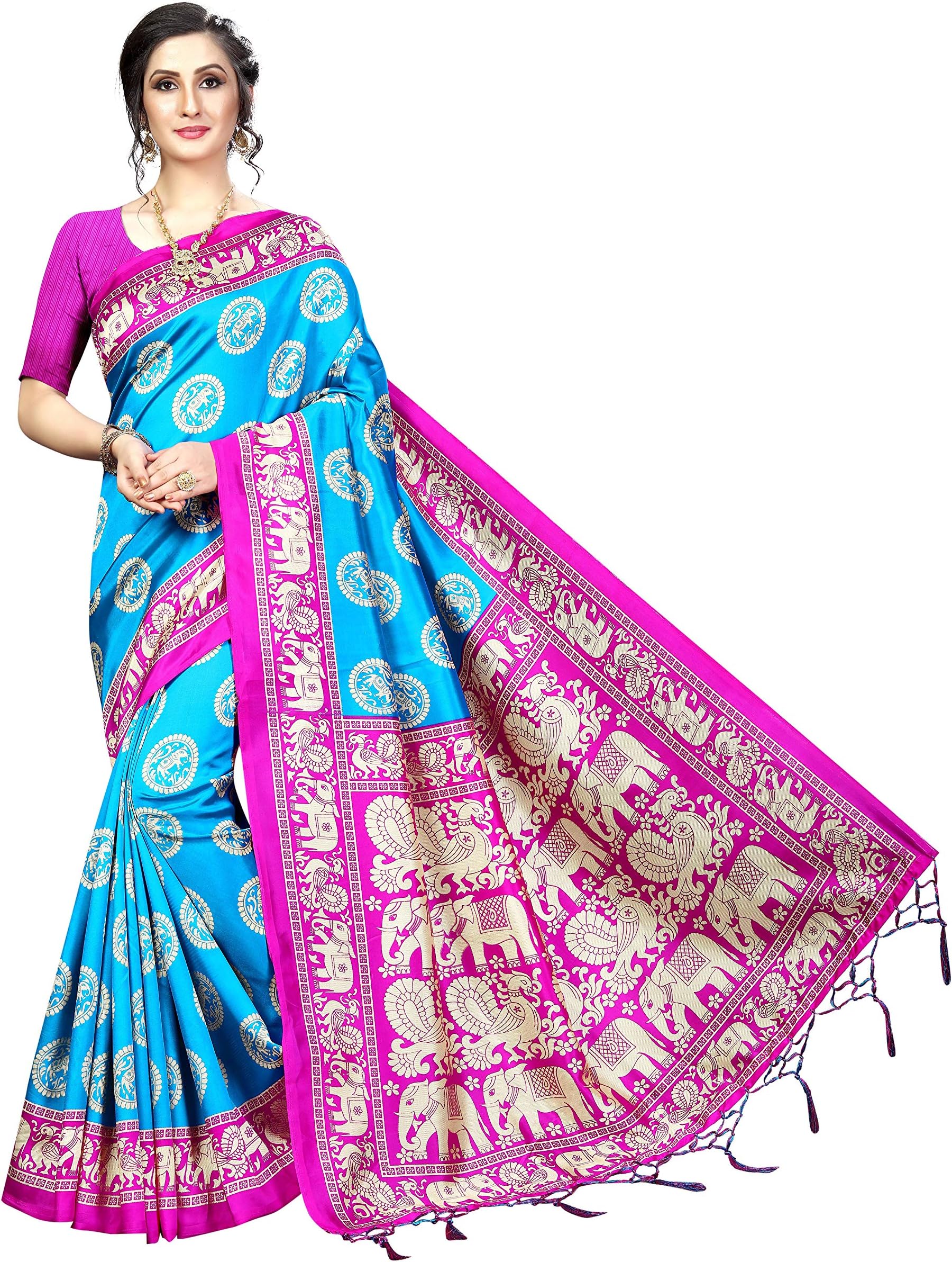 Winza Designer Printed Sarees for Women Collection 2022 Art Silk (Latest Fancy Party Stylish 2021_Blue)