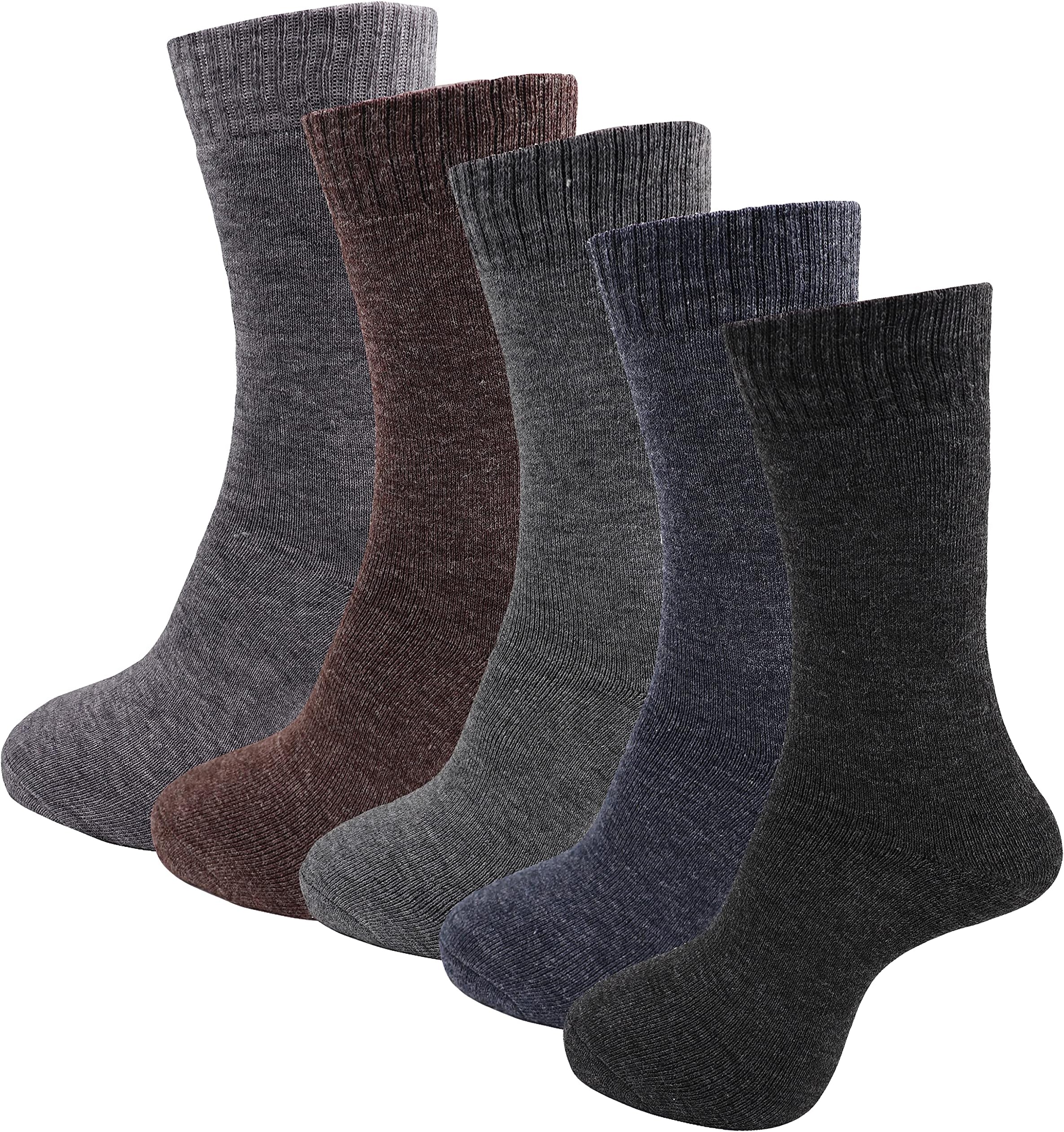 Men's Woolen Calf Length Solid Thick Terry Winter Wear Socks (Multicolor, Free Size) - Combo Pack of 5 Pairs