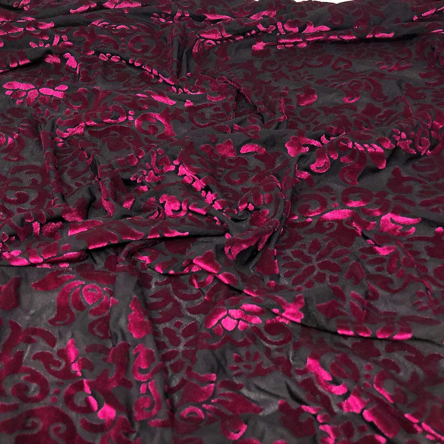 Electric Lotus Floral Burnout Velvet by Elotex International Fabric (Fuchsia)