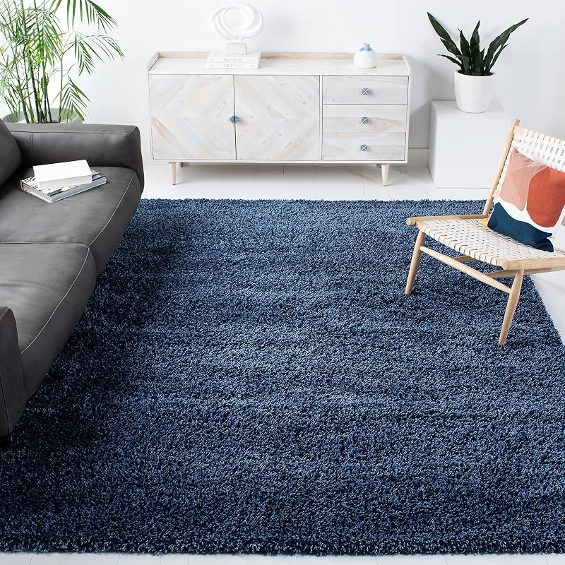 SAFAVIEH California Shag Collection Alfombra de área – 6'7" x 9'6", azul marino, no se desprende y fácil de limpiar, pelo grueso ultra afelpado, ideal para sala de estar, dormitorio, comedor (SG151-7070)