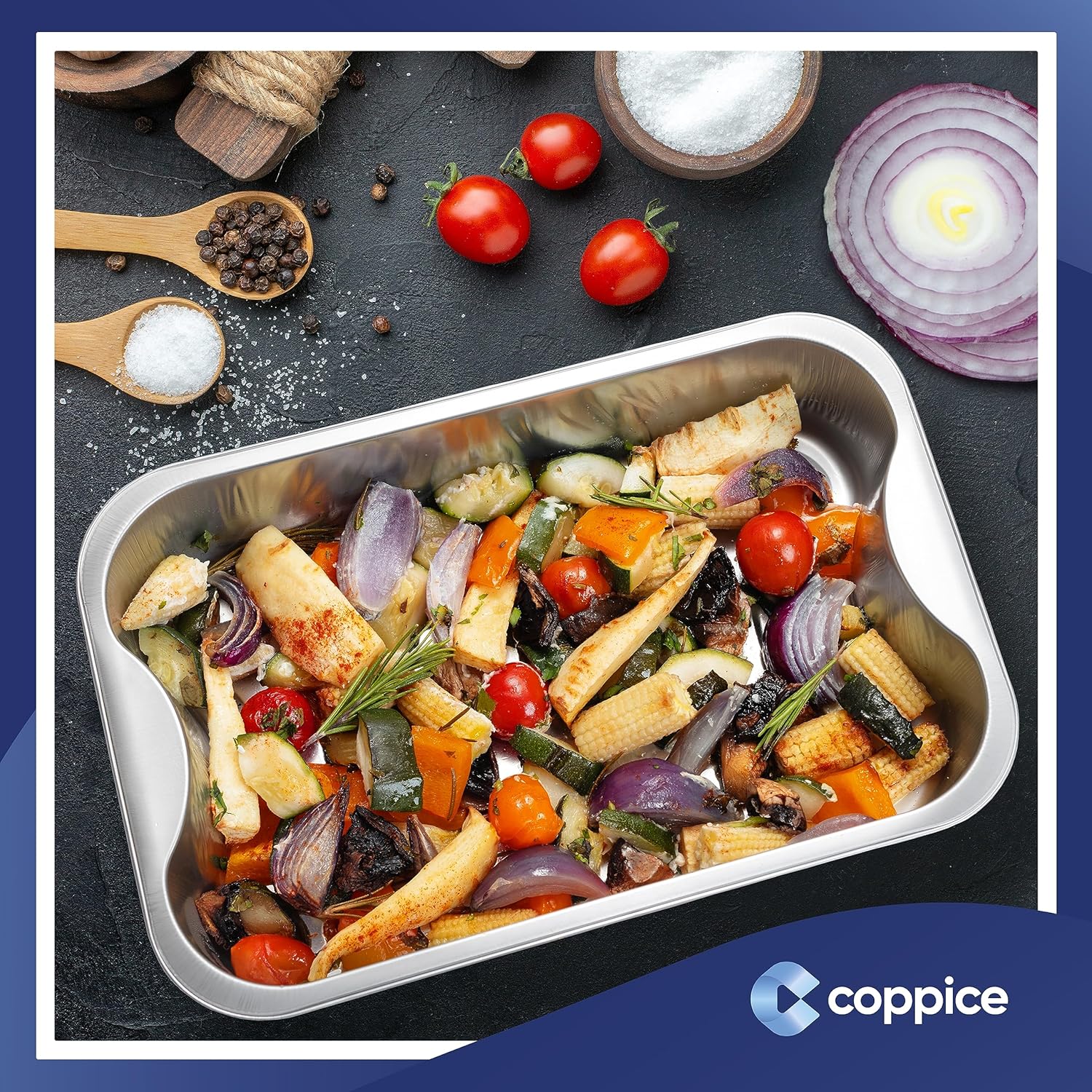 Coppice Aluminium Strong Foil Trays for Baking, BBQ, Roasting, Grilling, & Food Storage | 29cm x 19cm x 5cm | Freezer, Microwave & Oven Safe (10 Trays)