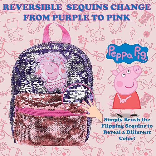Miniatura 5 de Peppa Pig Mini mochila para niñas para jardín de infantes y escuela primaria 10 pulgadas lentejuelas con parche Peppa Pig correas ajustables bolsa