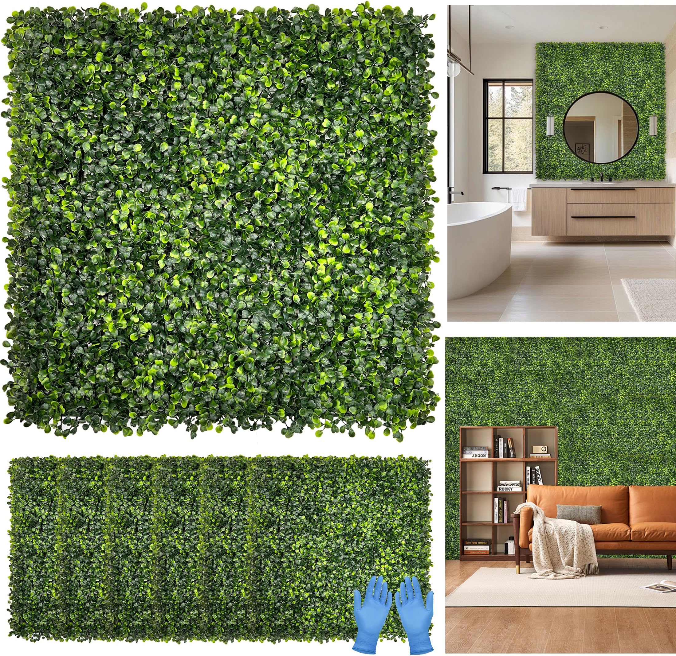 Artificial Grass Wall Panel Backdrop: 10"x10"(16P) UV-Anti Greenery Faux Boxwood Hedge for Indoor Outdoor Green Decor & Backyard Background Decorations Fence Covering Privacy
