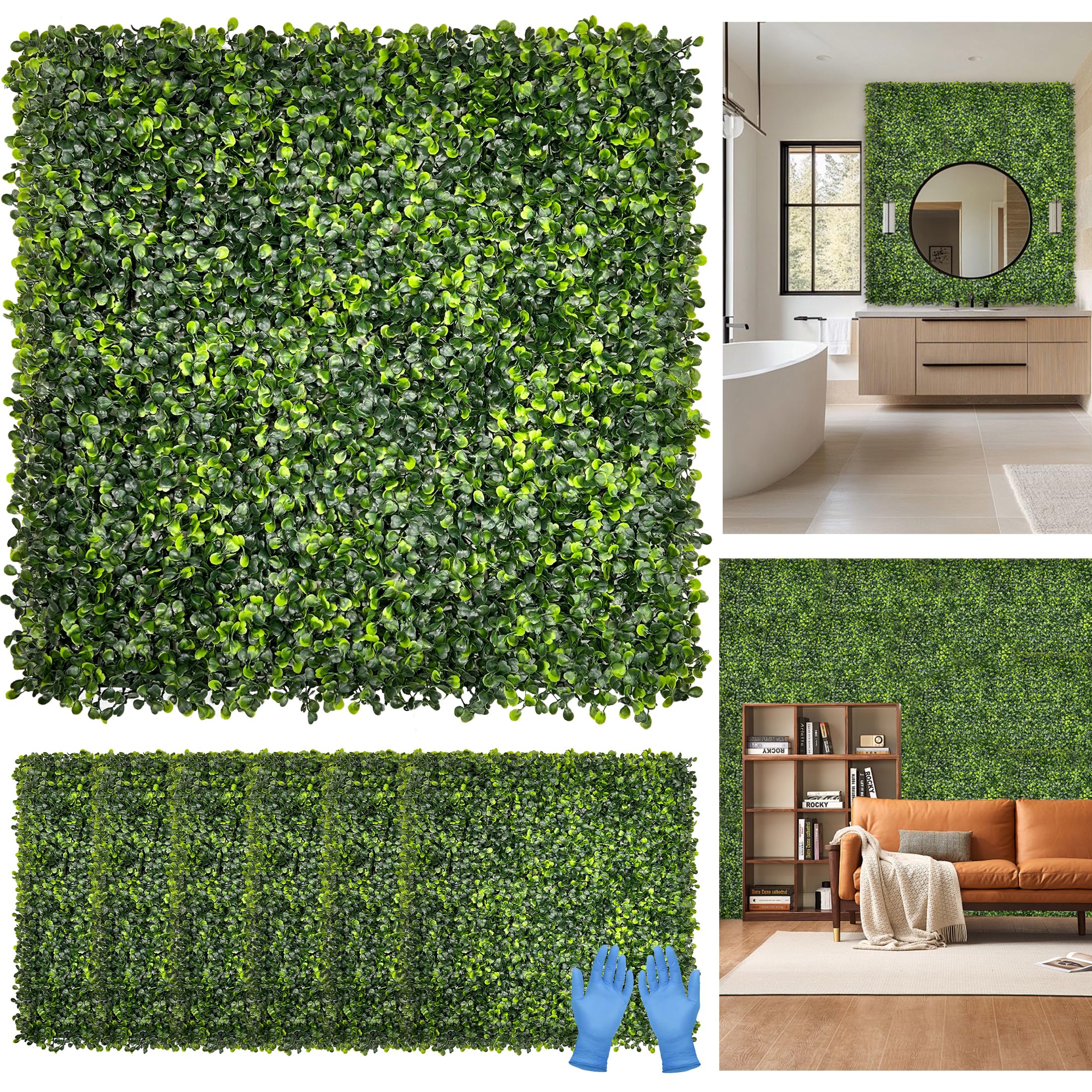 Artificial Grass Wall Panel Backdrop: 10"x10"(16P) UV-Anti Greenery Faux Boxwood Hedge for Indoor Outdoor Green Decor & Backyard Background Decorations Fence Covering Privacy