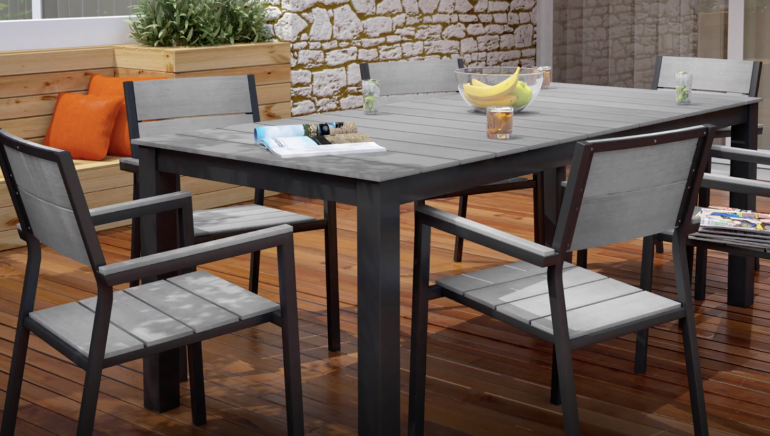Amazon.com: Lexmod Maine 9 Piece Outdoor Patio Dining Set in Brown