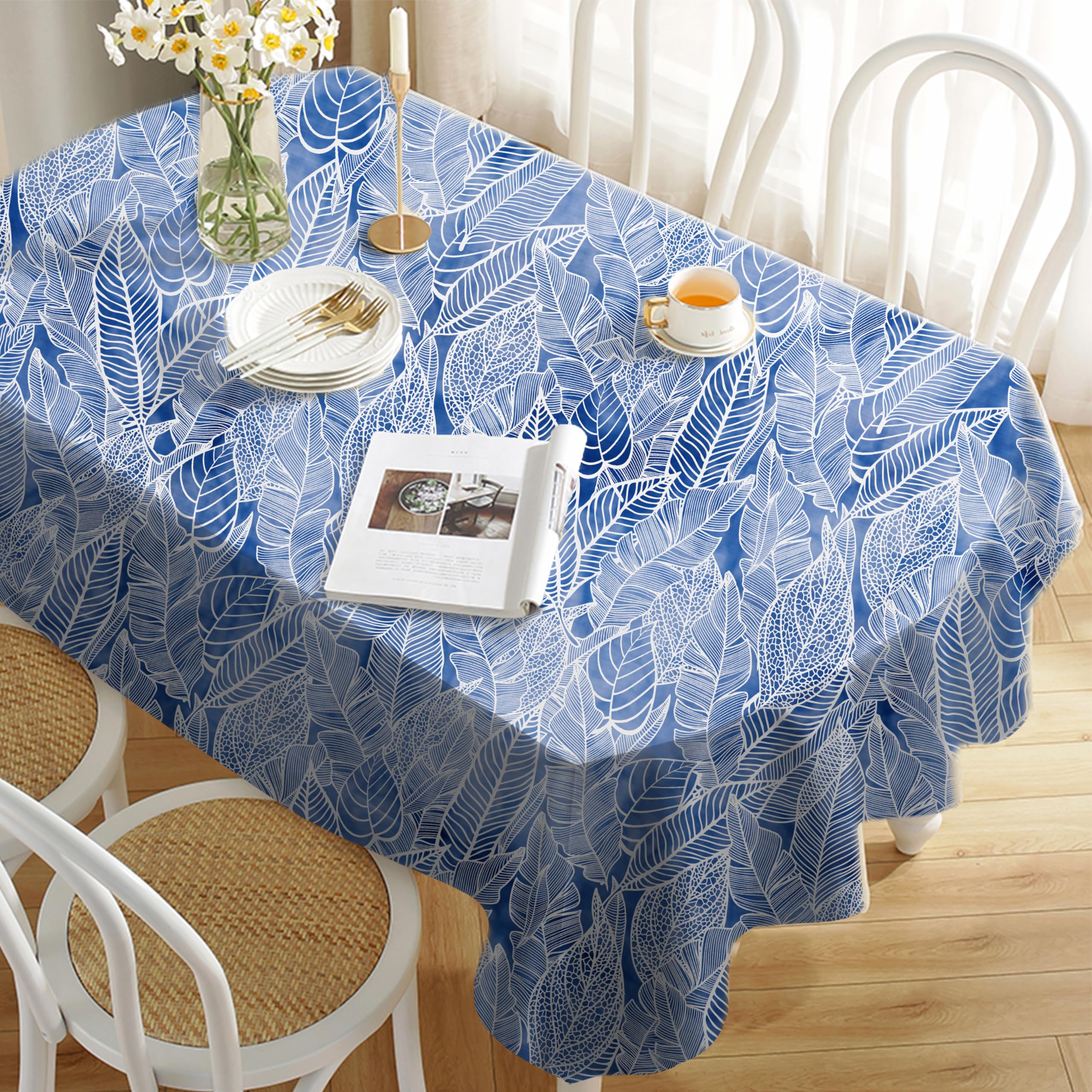 Yighty Oval Blue and White Tablecloth 60x84inch - Image 3