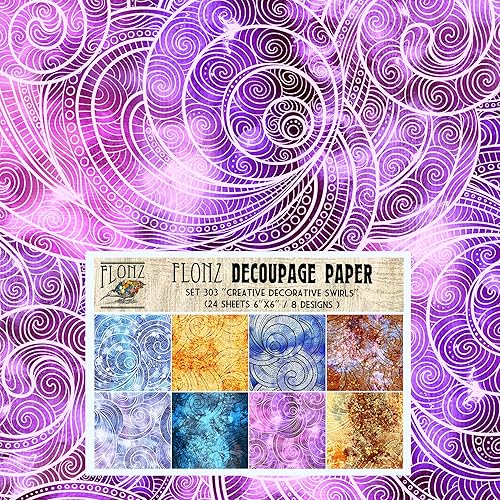 Decoupage - Paquete de papel (24 hojas de 6 x 6 pulgadas), espirales decorativos creativos, papel de patrón de estilo vintage para decoupage,