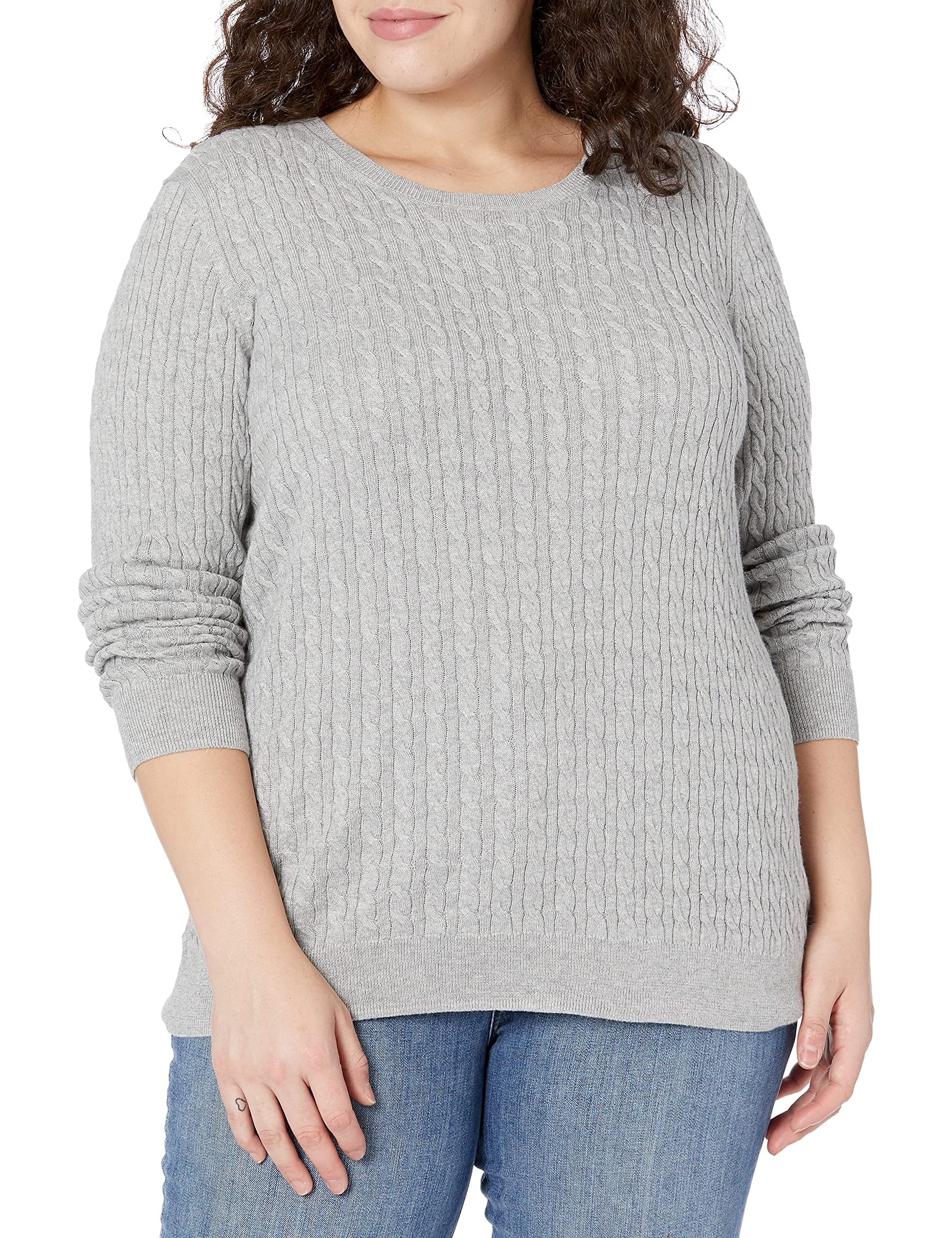 Women's Lightweight Cable Knit Long-Sleeve Crewneck Jumper (Available in Plus Size)