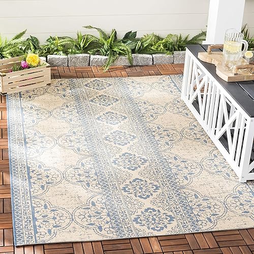 SAFAVIEH Beach House Collection BHS174M - Alfombra decorativa para interiores y exteriores, no desprende pelusa, fácil de limpiar, 5.3 x 7.6 pies,