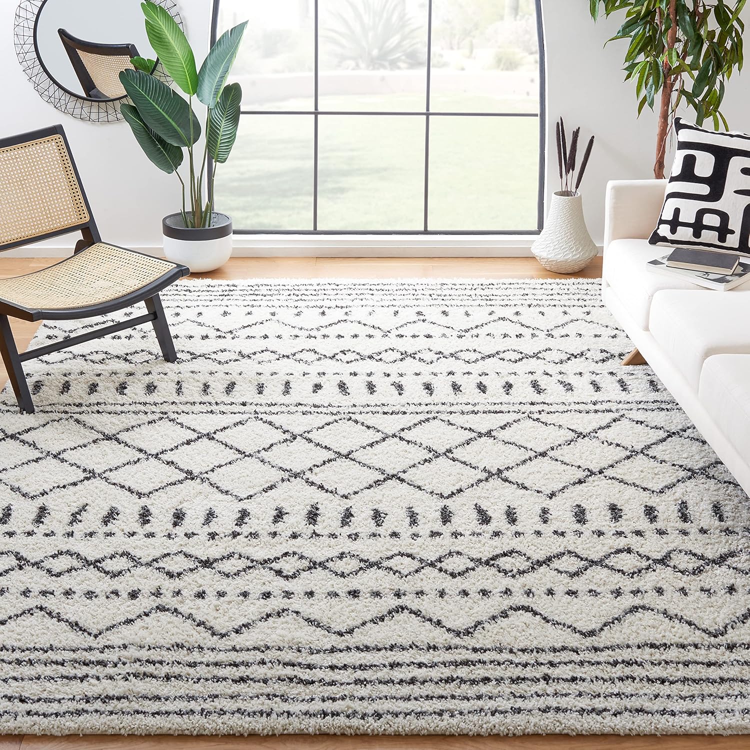 SAFAVIEH Area Rug 8×10 – Arizona Shag Collection – Large – Ivory & Black, Moroccan Design, Non-Shedding & Easy Cleaning, Ultra Plush Thick Pile, Ideal for Living Room, Bedroom, Dining Space (ASG741Z) SAFAVIEH Area Rug 8×10 – Arizona Shag Collection – Large – Ivory & Black, Moroccan Design, Non-Shedding & Easy Cleaning, Ultra Plush Thick Pile, Ideal for Living Room, Bedroom, Dining Space (ASG741Z)