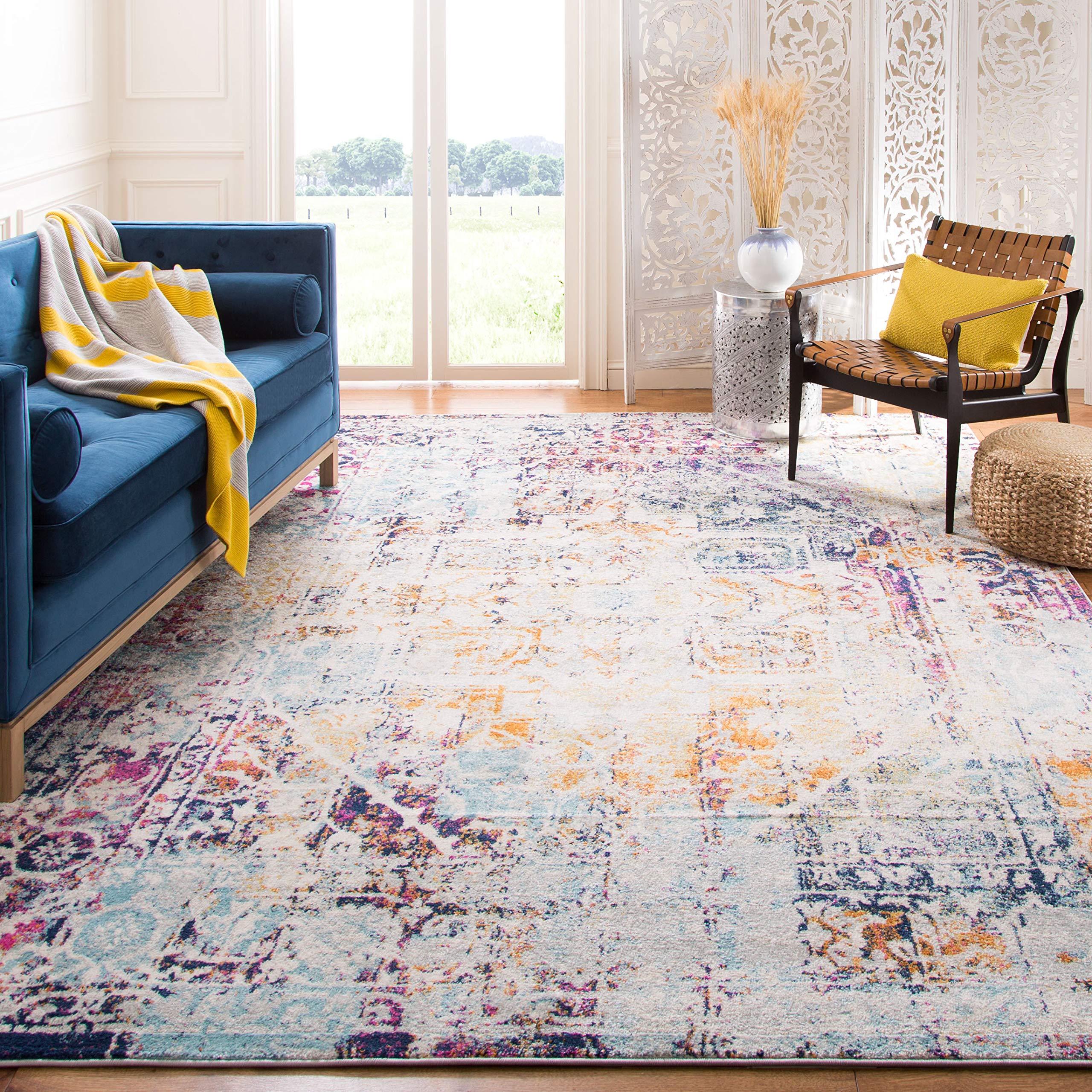 Safavieh Modern Chic Indoor Woven Rectangle Area Rug, Madison Collection, MAD922, in Ivory / Aqua, 122 X 183 cm for Living Room, Bedroom or Any Indoor Space