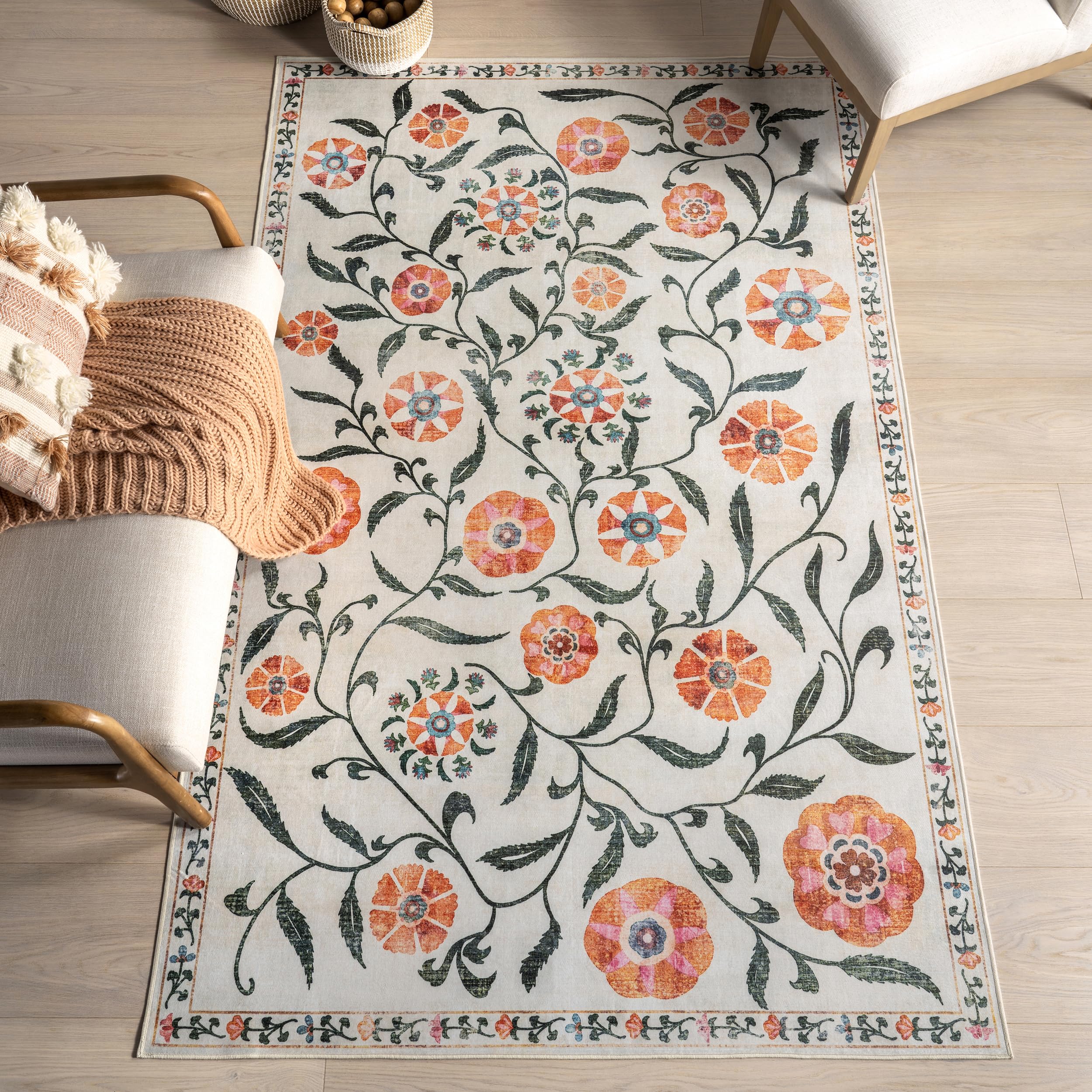 Tapis traditionnel vintage pour salon et salle à manger ivoire