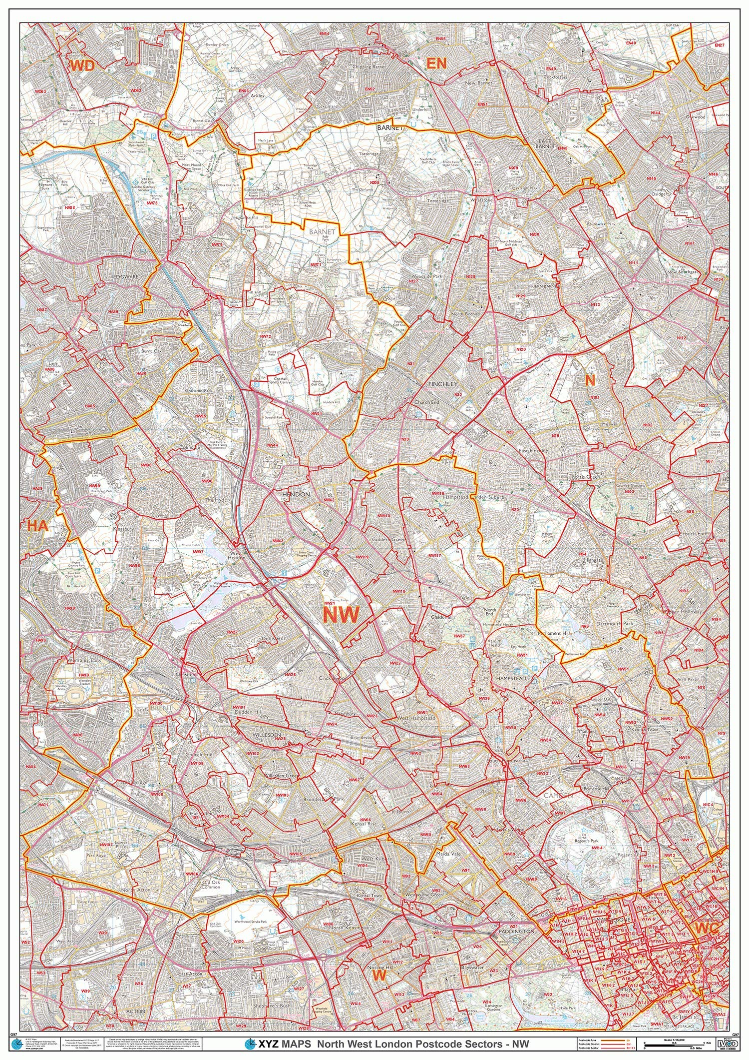 North West London - NW - Postcode Wall Map - Paper