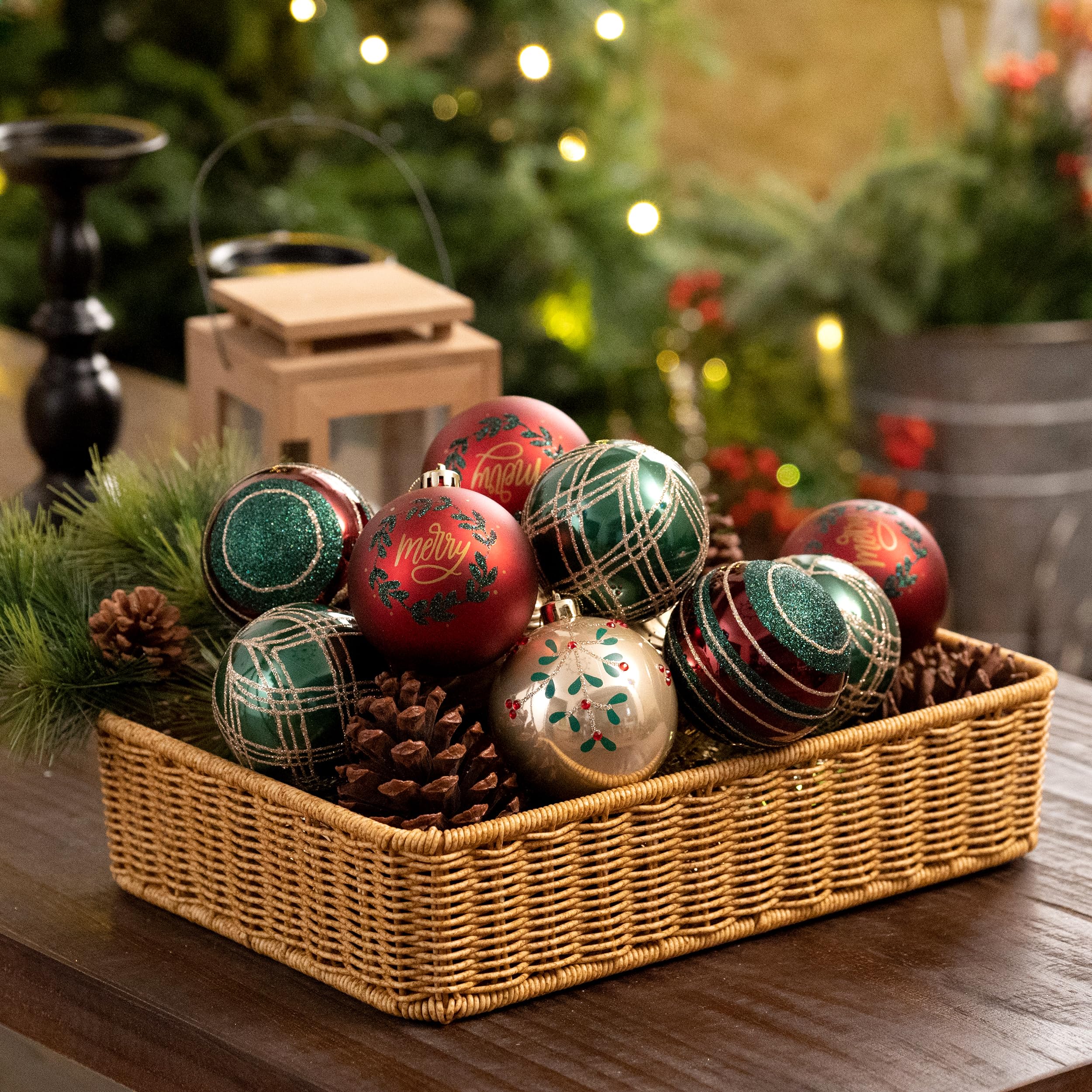 Vintage glazen kerstboomversieringen, roodbruin, 9 stuks