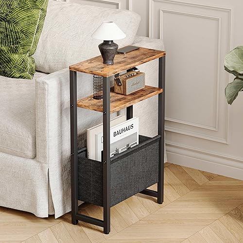 Miniatura 2 de LET503R - Mesa auxiliar estrecha, mesa auxiliar delgada con revistero, mesita de noche para espacios pequeños, sofá de 3 niveles, mesa de noche para