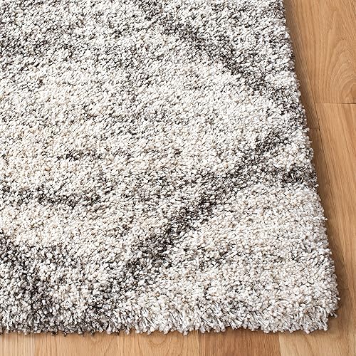 Miniatura 3 de SAFAVIEH Colección Hudson Shag - Alfombra cuadrada, 8 pies, gris y beige, diseño de enrejado de diamante moderno, no desprende pelusa, 2 pulgadas de