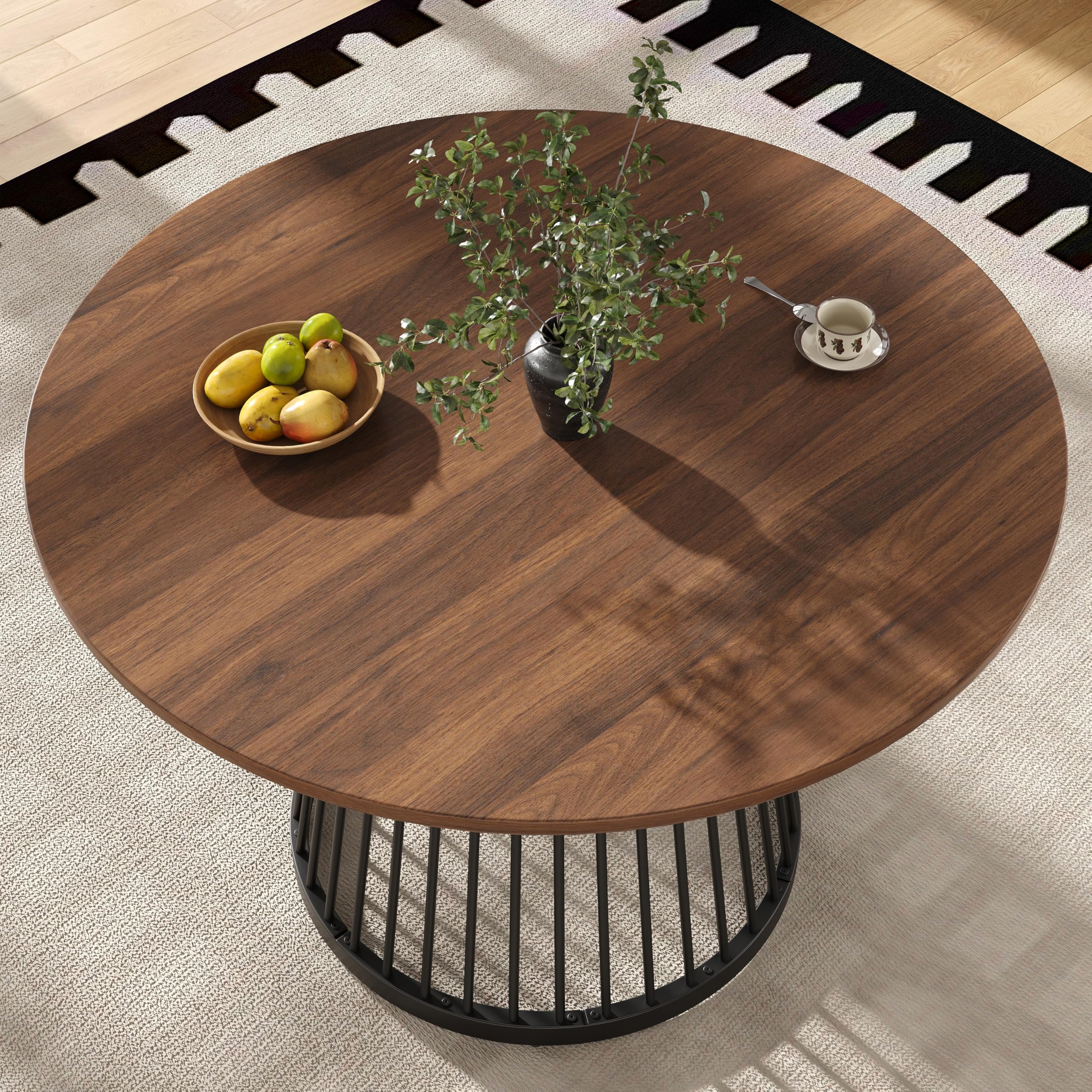Merax Runder Esstisch 80×80×76cm, für 2-4 Personen, Kleiner Tisch für Wohnzimmer Küche Esszimmer, Walnussfarbener MDF-Platten, verstellbare Eisen Tischbeine, Metallrahmen