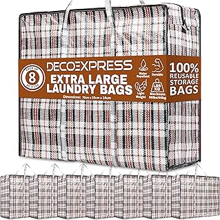 Deco Express Sacos de armazenamento roupa com fecho de correr e alças, 76 x 59 x 24 cm, conjunto de 8 sacos de mudança grandes de 107 l para guardar roupa e casa, embalagem de 8 unidades