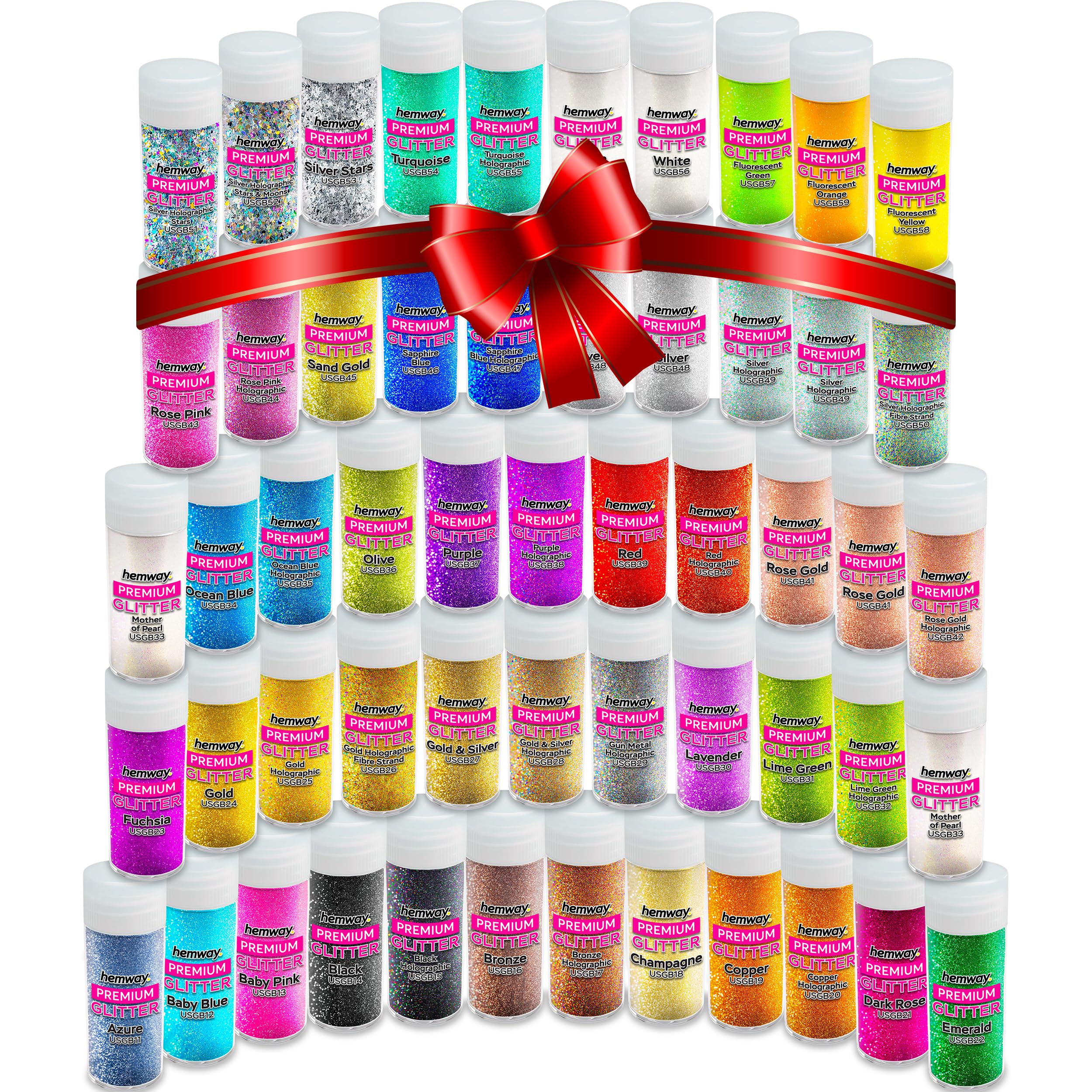 Hemway 54 Colour Set Ultra Sparkle Craft Glitter Shaker Box | 54 Ultra Fine Glitter Pots For Craft, 45 Colours Included, Christmas Crafts, Resin, Crafting, Art, Tumblers, Cosmetic, Slime, Ultrafine (0.2Mm)
