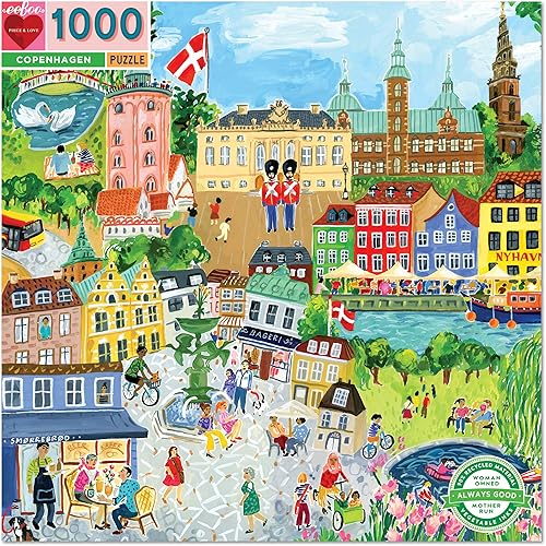 eeBoo: Piece and Love Copenhagen - Rompecabezas cuadrado para adultos de 1000 piezas, rompecabezas para adultos y familias, piezas brillantes,
